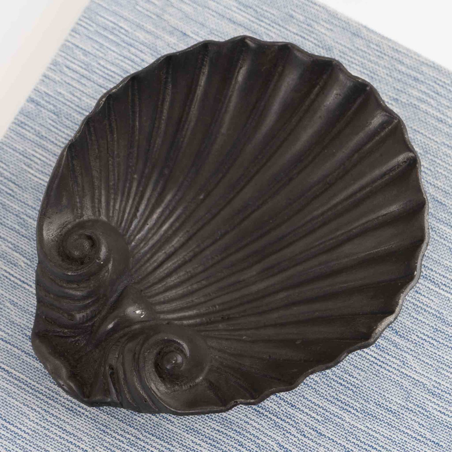 Vintage pewter seashell-shaped catchall dish from 1960s Portugal 