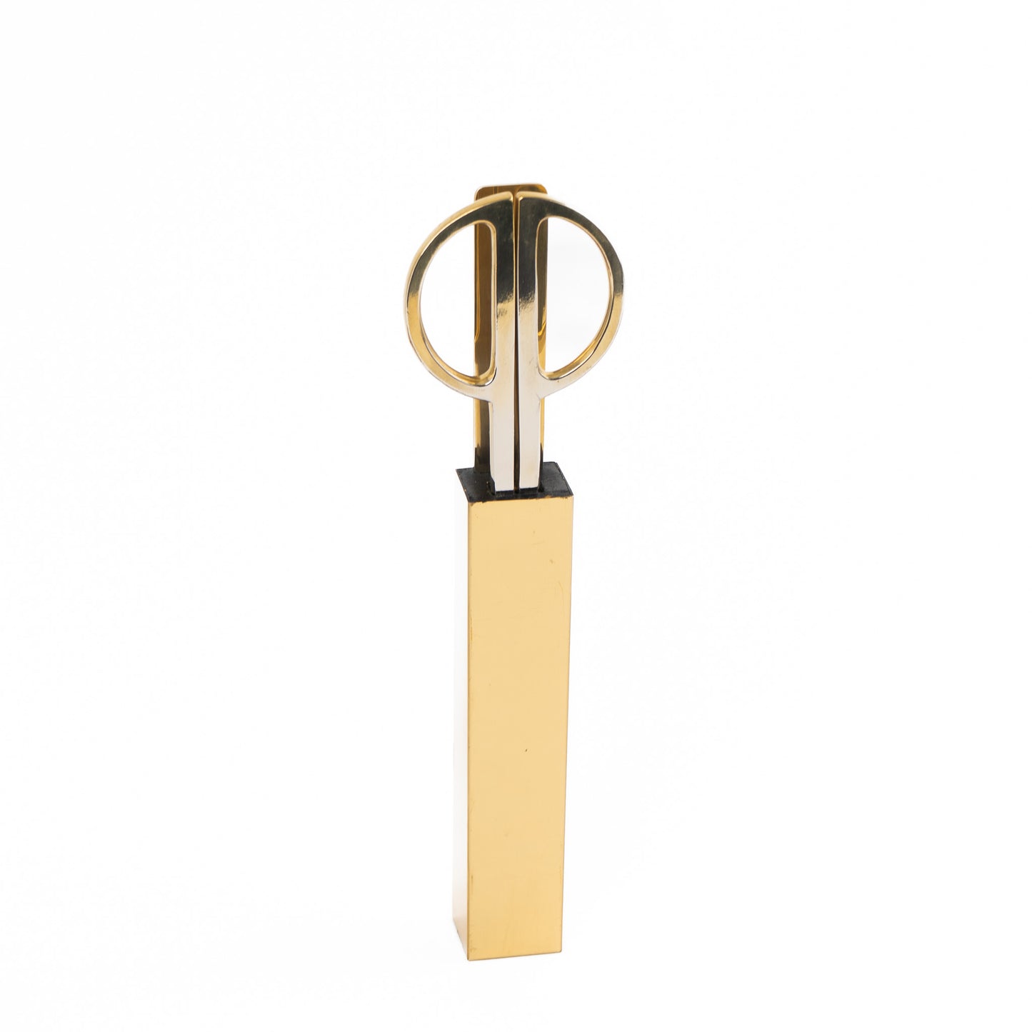  Vintage Italian brass-plated scissors and letter opener set displayed with original protective case, showing elegant desk accessories made in Italy