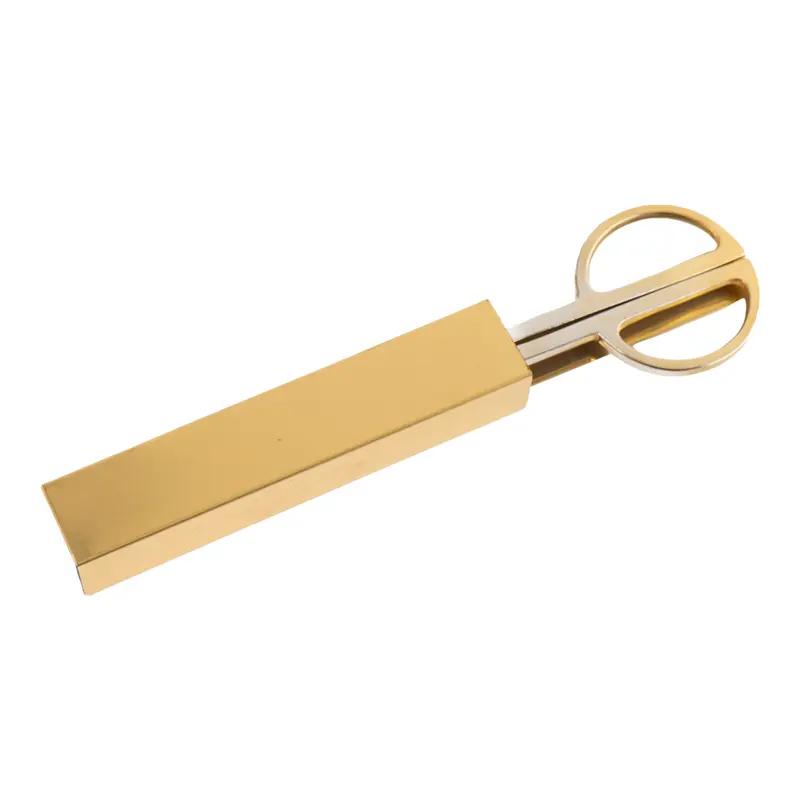  Vintage Italian brass-plated scissors and letter opener set displayed with original protective case, showing elegant desk accessories made in Italy