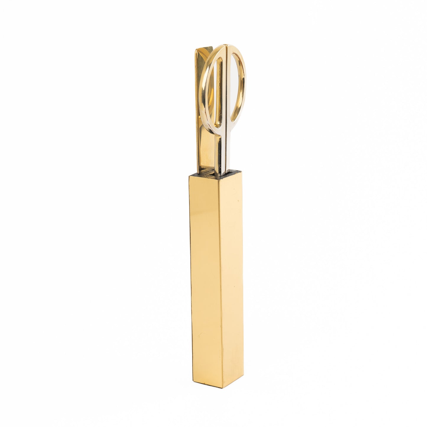  Vintage Italian brass-plated scissors and letter opener set displayed with original protective case, showing elegant desk accessories made in Italy