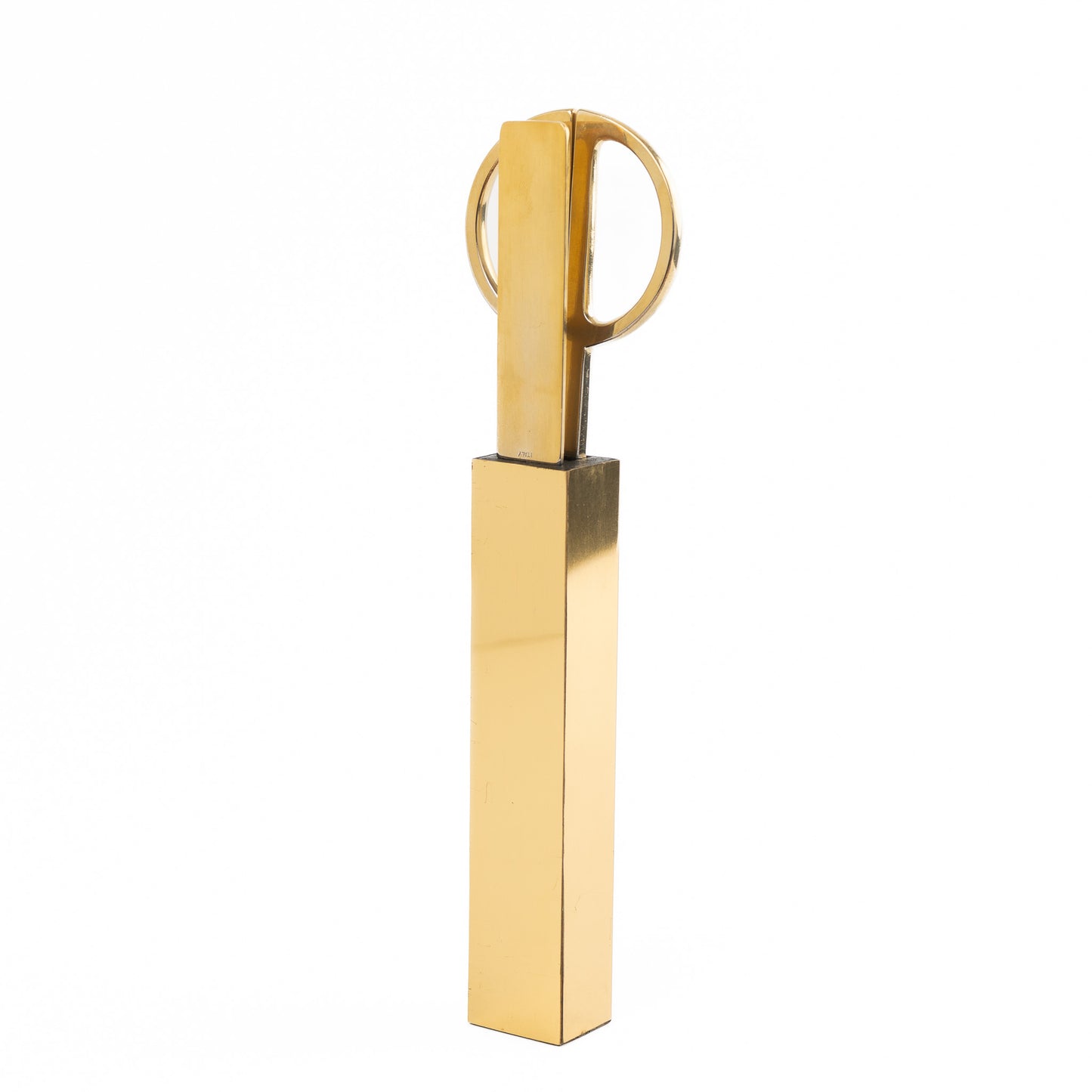  Vintage Italian brass-plated scissors and letter opener set displayed with original protective case, showing elegant desk accessories made in Italy
