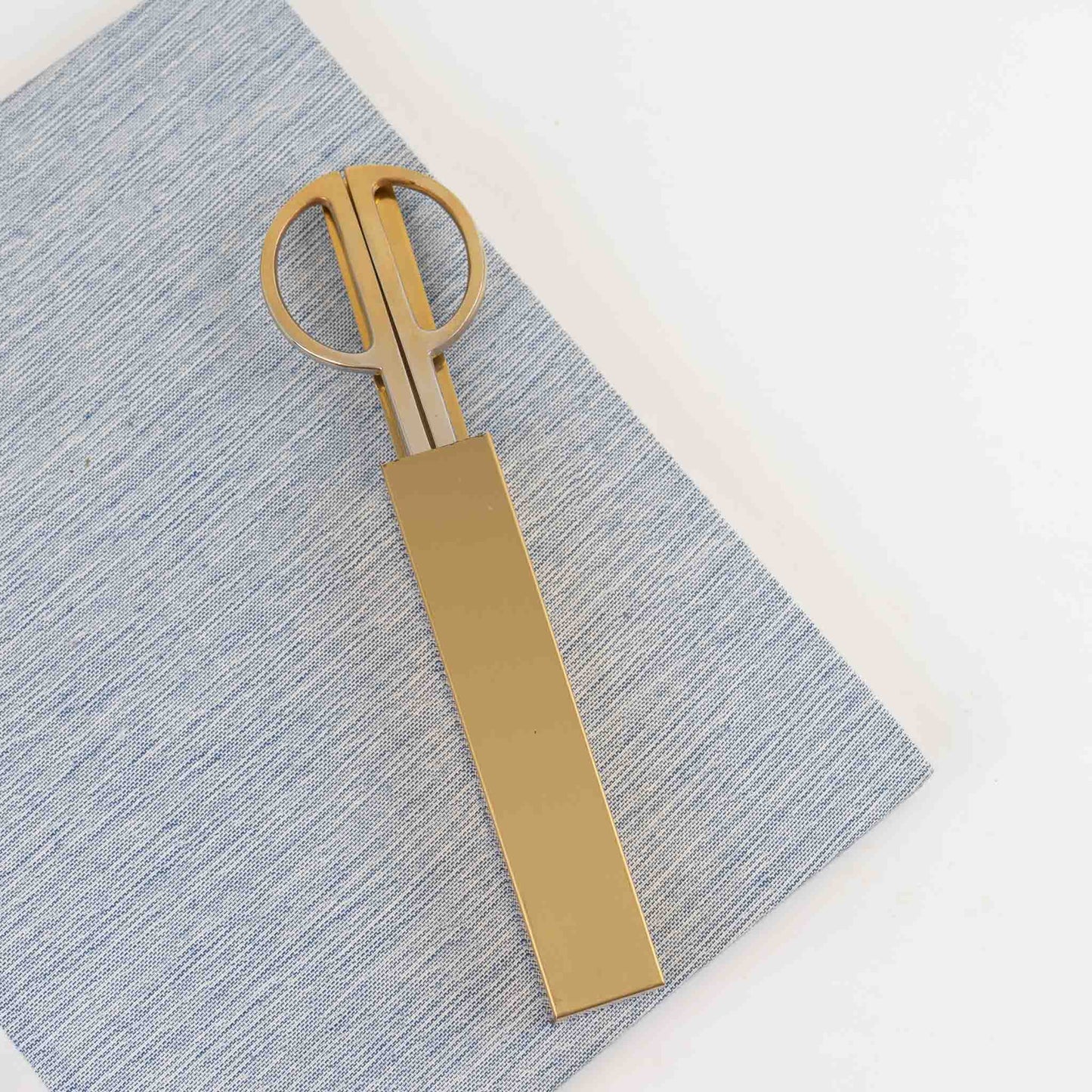  Vintage Italian brass-plated scissors and letter opener set displayed with original protective case, showing elegant desk accessories made in Italy