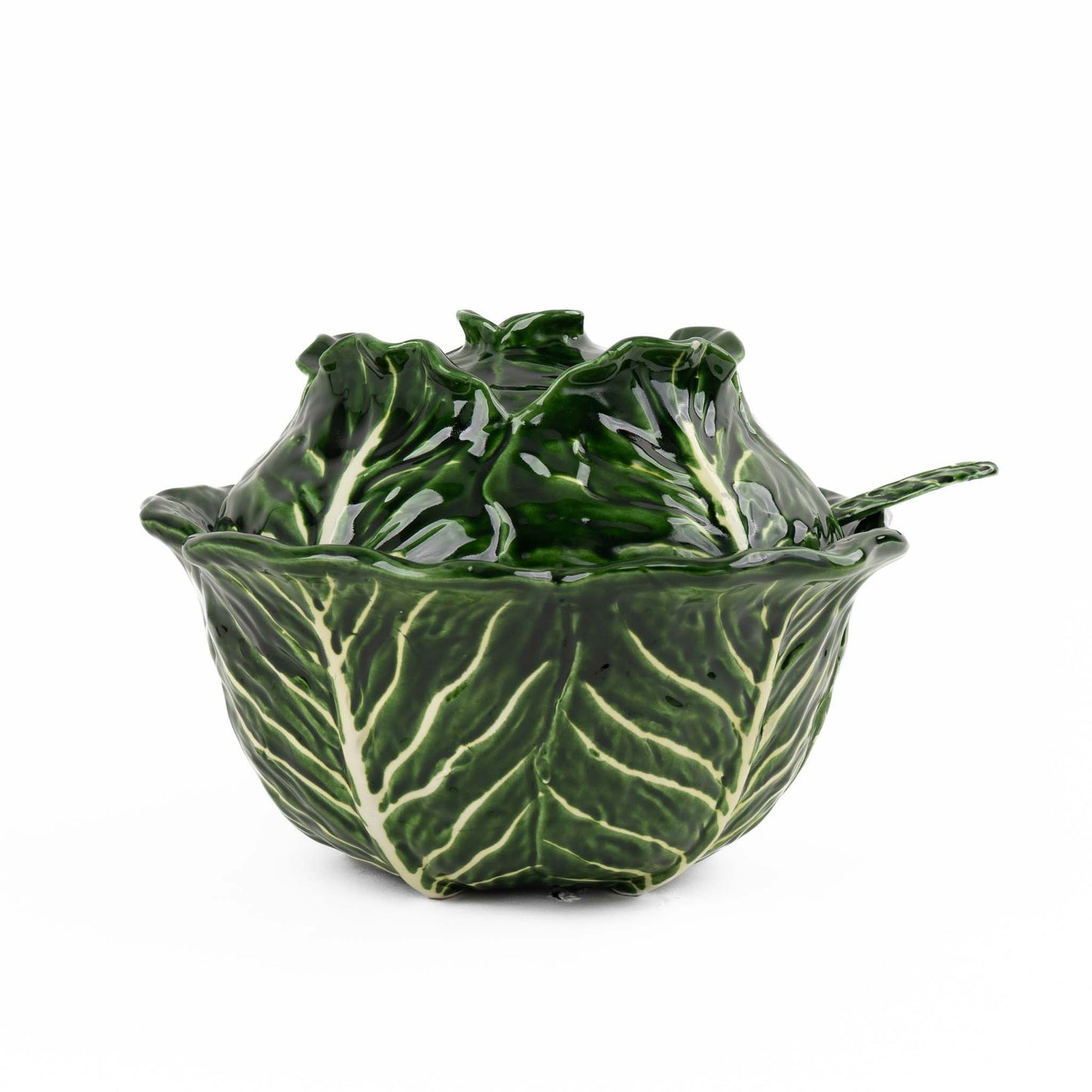 Vintage Italian majolica ceramic tureen, cabbage ware with matching lid and serving spoon