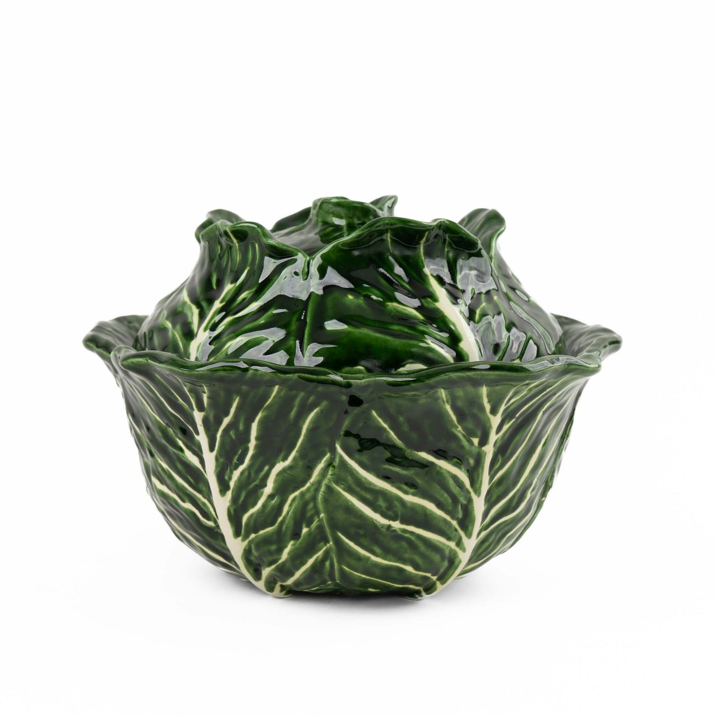 Vintage Italian majolica ceramic tureen, cabbage ware with matching lid and serving spoon