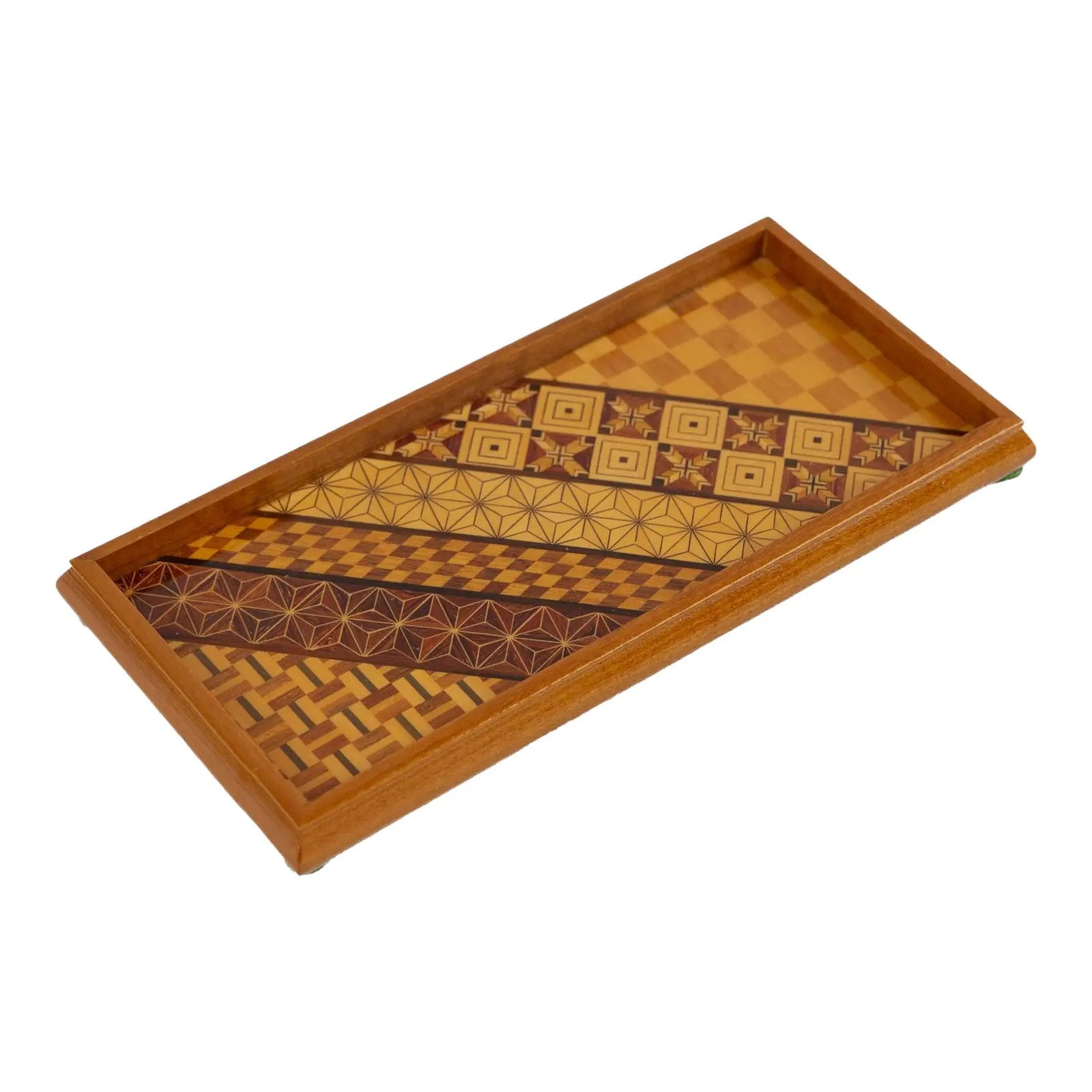 Vintage Wood Marquetry Tray - Six Pattern Geometric Design – The