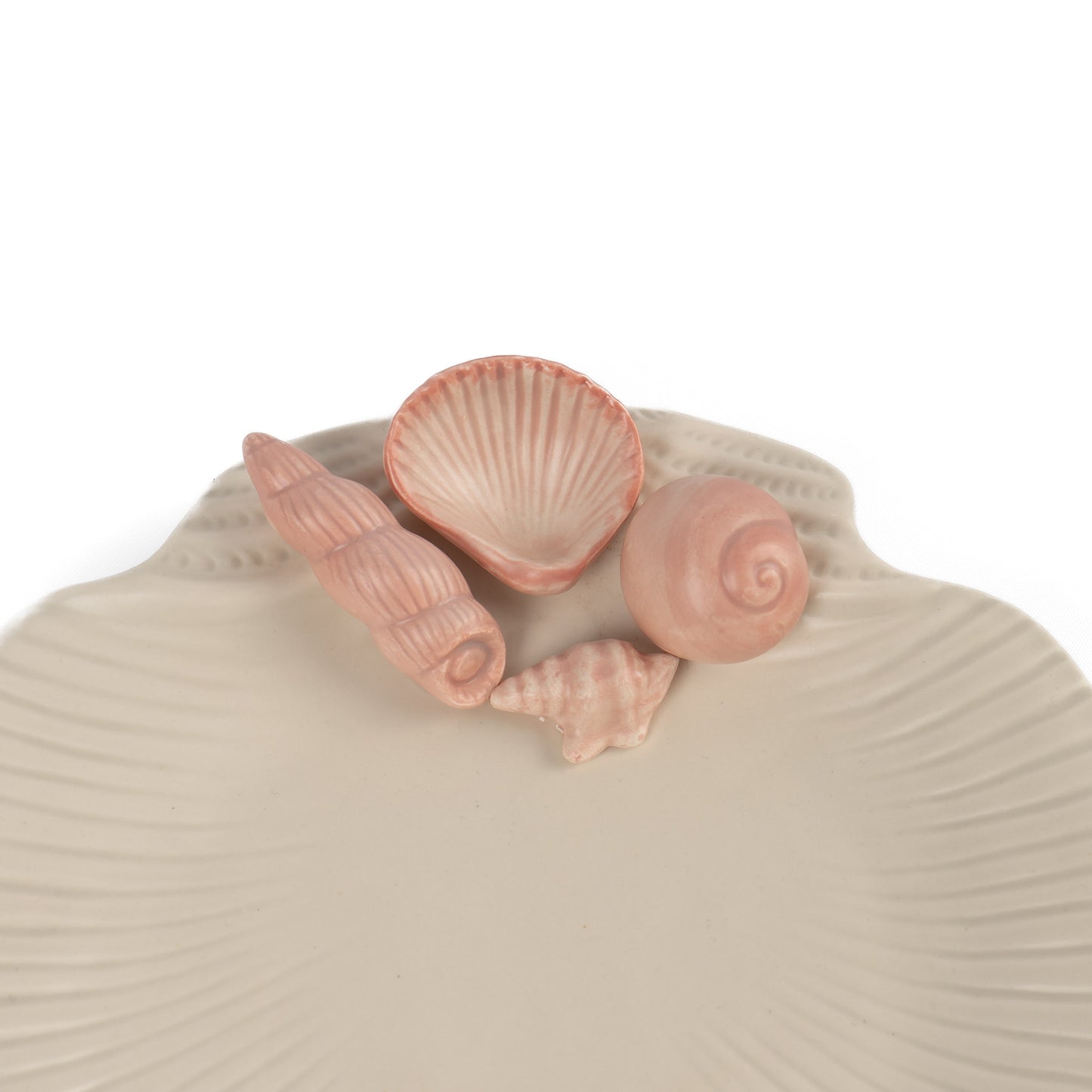 Vintage 1976 Fitz and Floyd ceramic seashell plate in off white with soft pink shell details