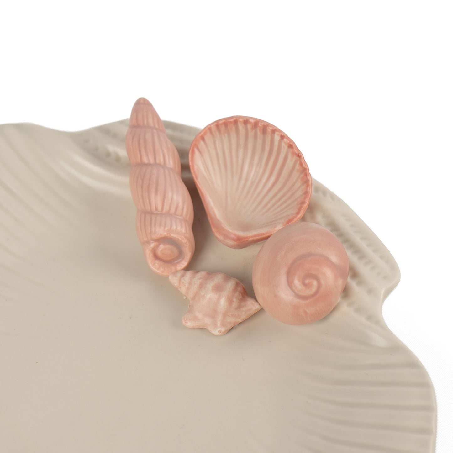 Vintage 1976 Fitz and Floyd ceramic seashell plate in off white with soft pink shell details