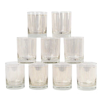Vintage lowball glasses with thin gold stripe pattern, set of 9 pieces marked Kraftware from 1960s-1970s