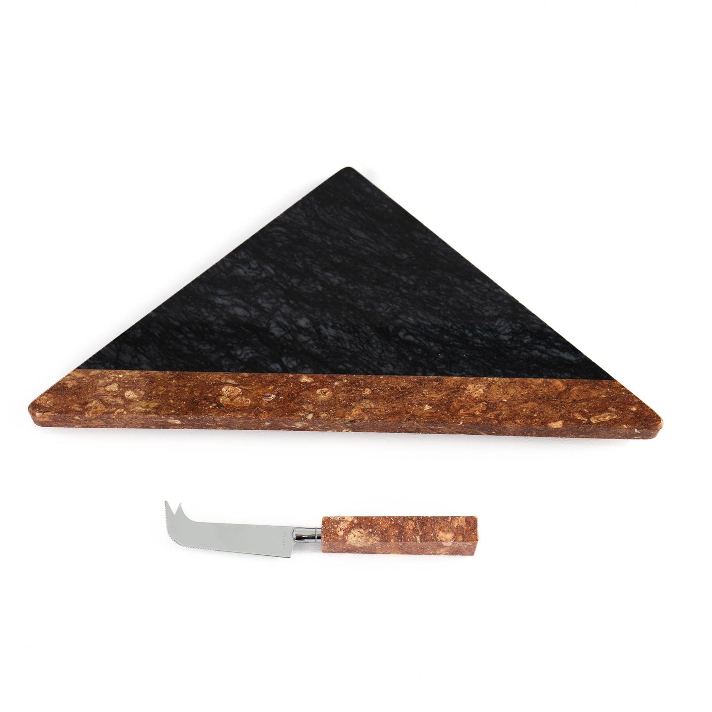 Vintage Georges Briard  striped triangular topaz and black marble cheese board with chrome knife