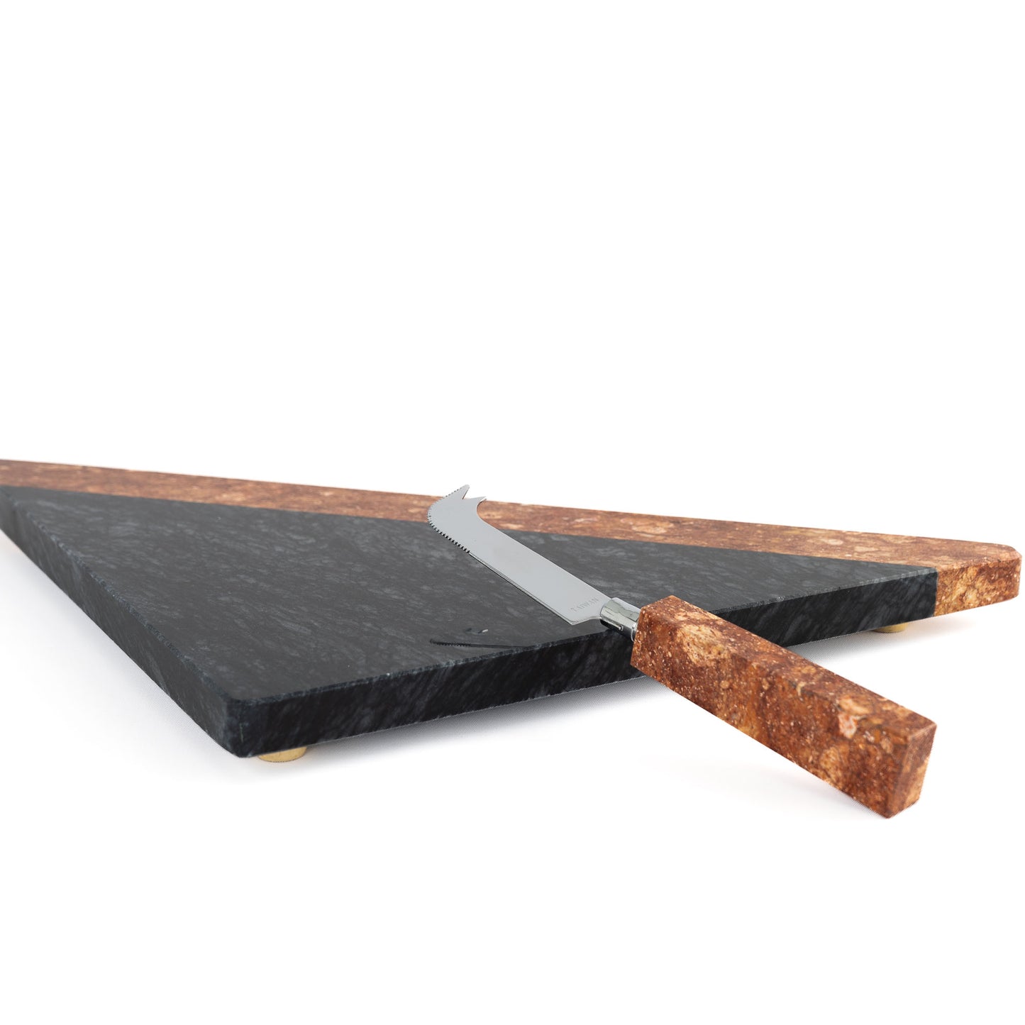 Vintage Georges Briard triangular topaz and black marble cheese board with chrome knife