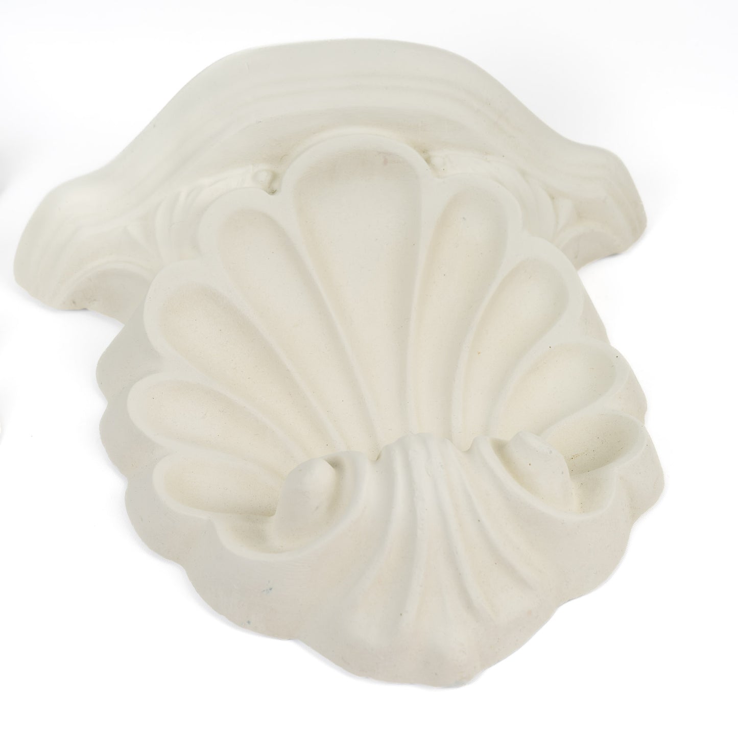 Vintage white plaster shell scroll corbel wall shelf