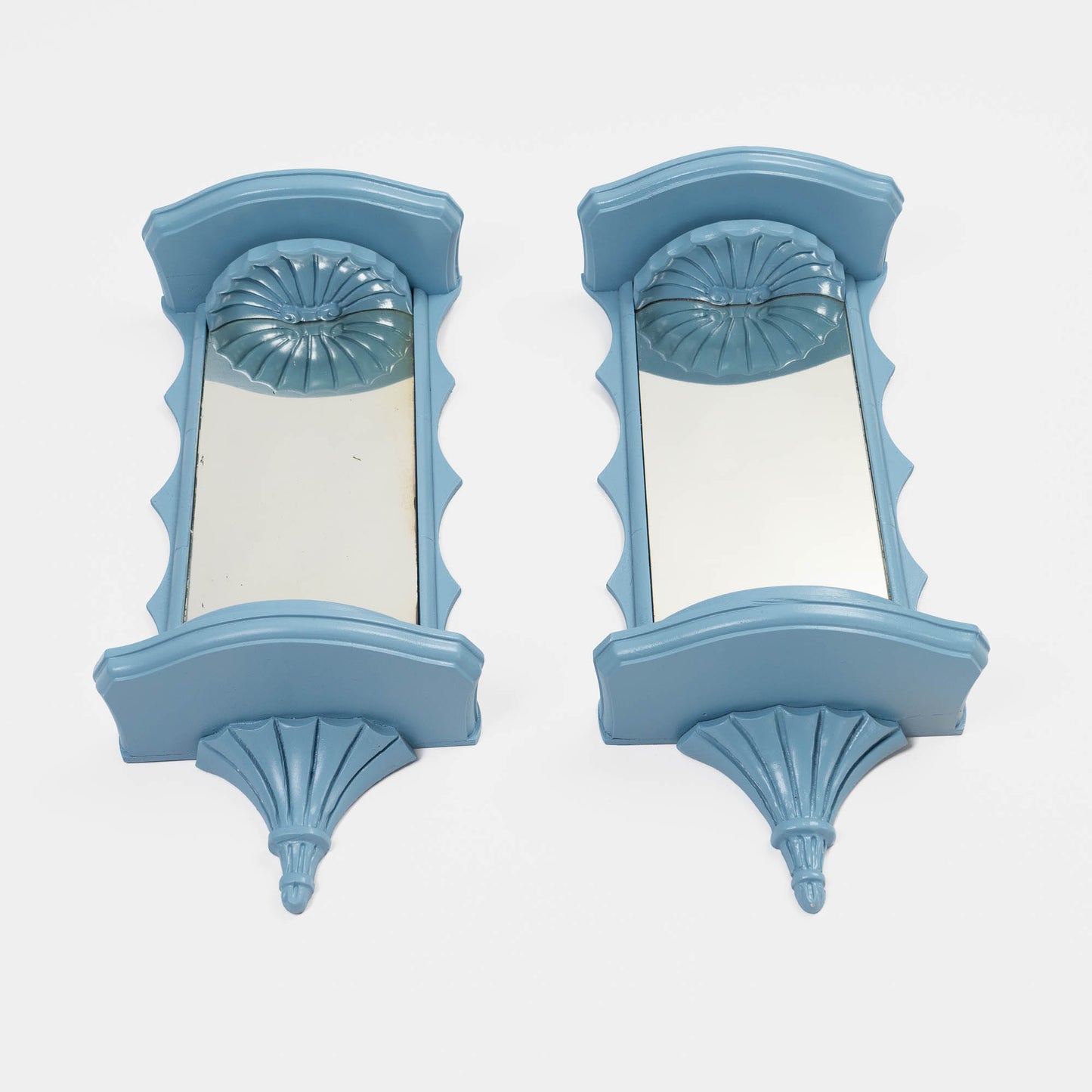Vintage light blue pagoda-shaped wall shelves with mirrors, set of two, chinoiserie style from 1950s-60s