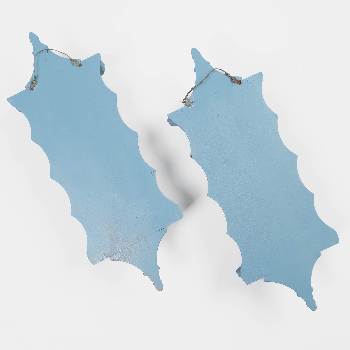 Vintage light blue pagoda-shaped wall shelves with mirrors, set of two, chinoiserie style from 1950s-60s