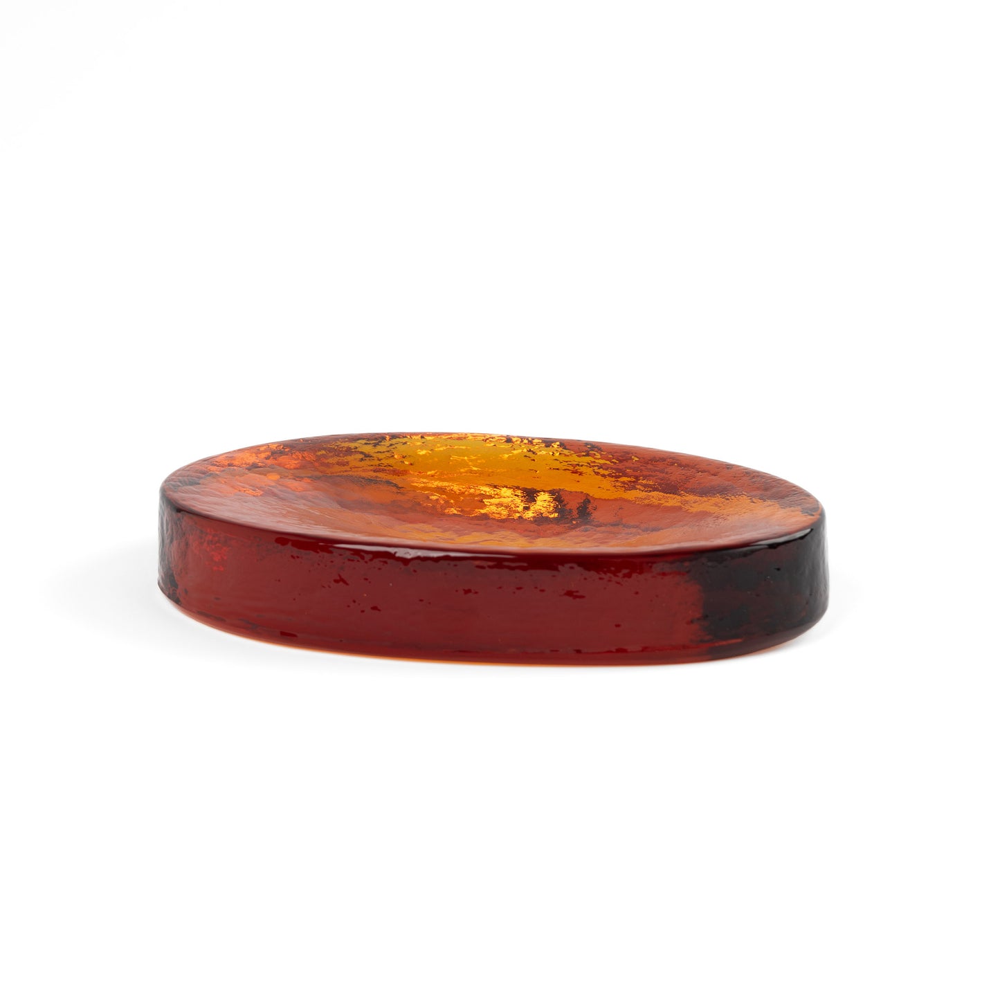 Vintage amber Murano glass freeform catchall bowl by Vincenzo Nason from the 1970s, featuring organic curved shape and textured glass surface with artist signature