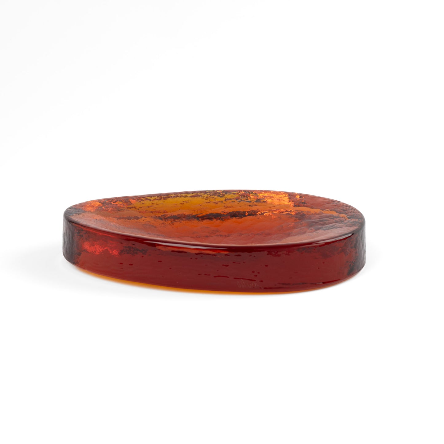 Vintage amber Murano glass freeform catchall bowl by Vincenzo Nason from the 1970s, featuring organic curved shape and textured glass surface with artist signature