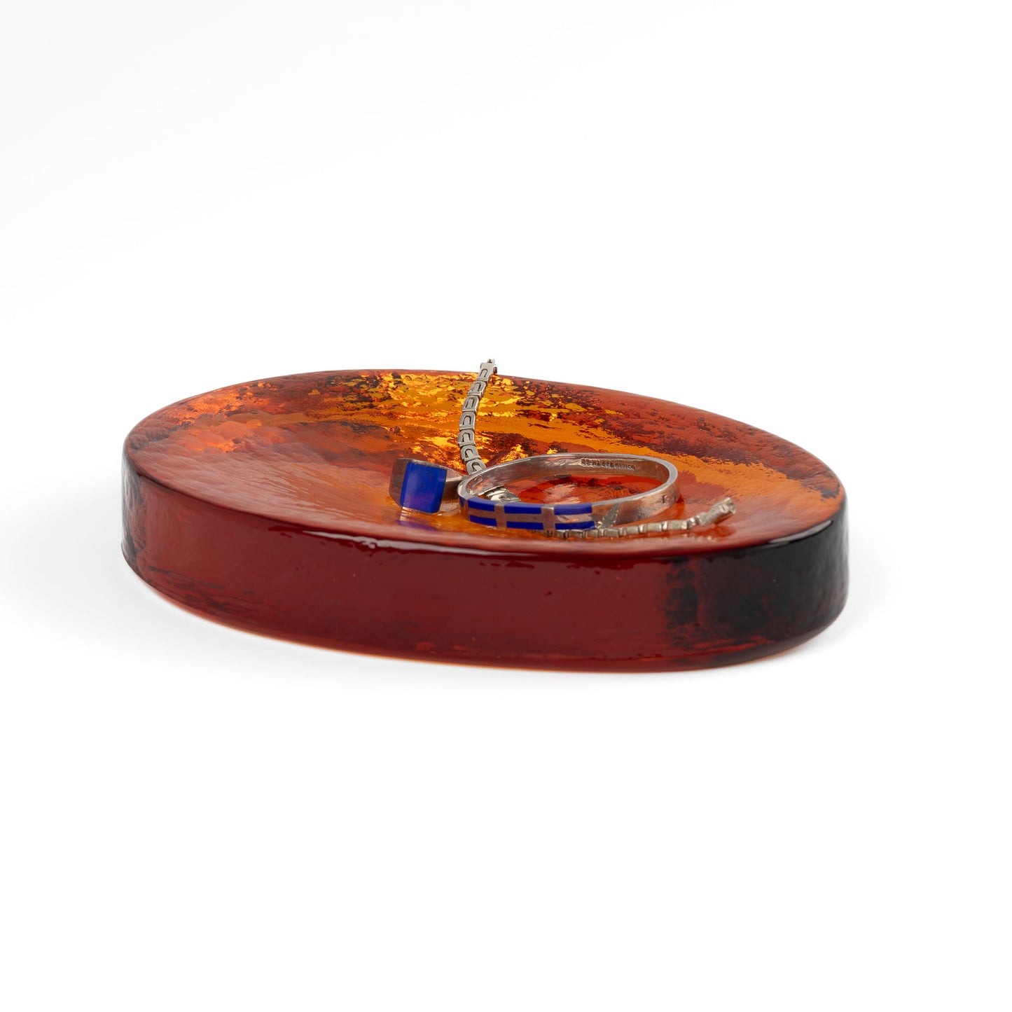 Vintage amber Murano glass freeform  jewelry catchall bowl by Vincenzo Nason from the 1970s, featuring organic curved shape and textured glass surface with artist signature