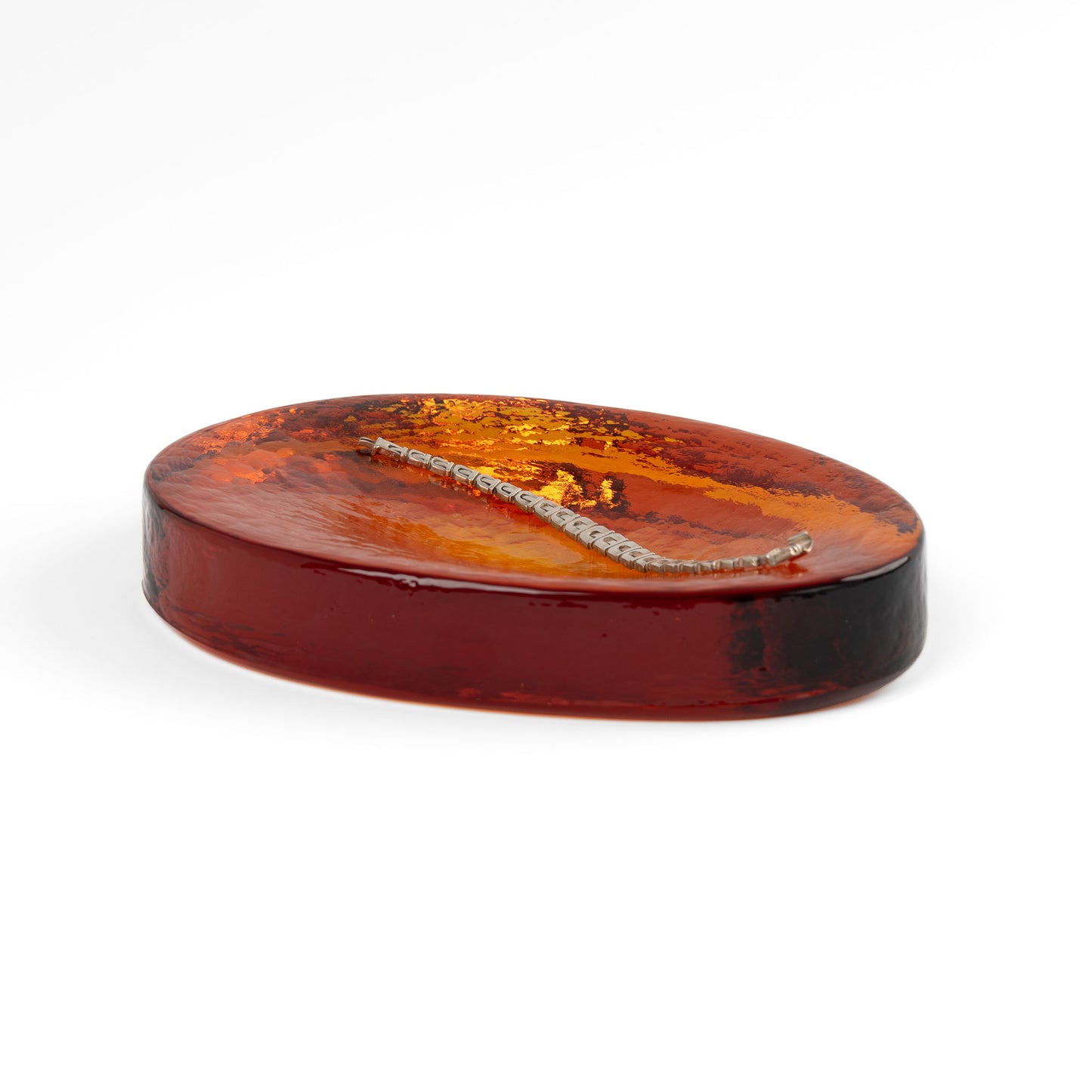 Vintage amber Murano glass freeform catchall bowl by Vincenzo Nason from the 1970s, featuring organic curved shape and textured glass surface with artist signature
