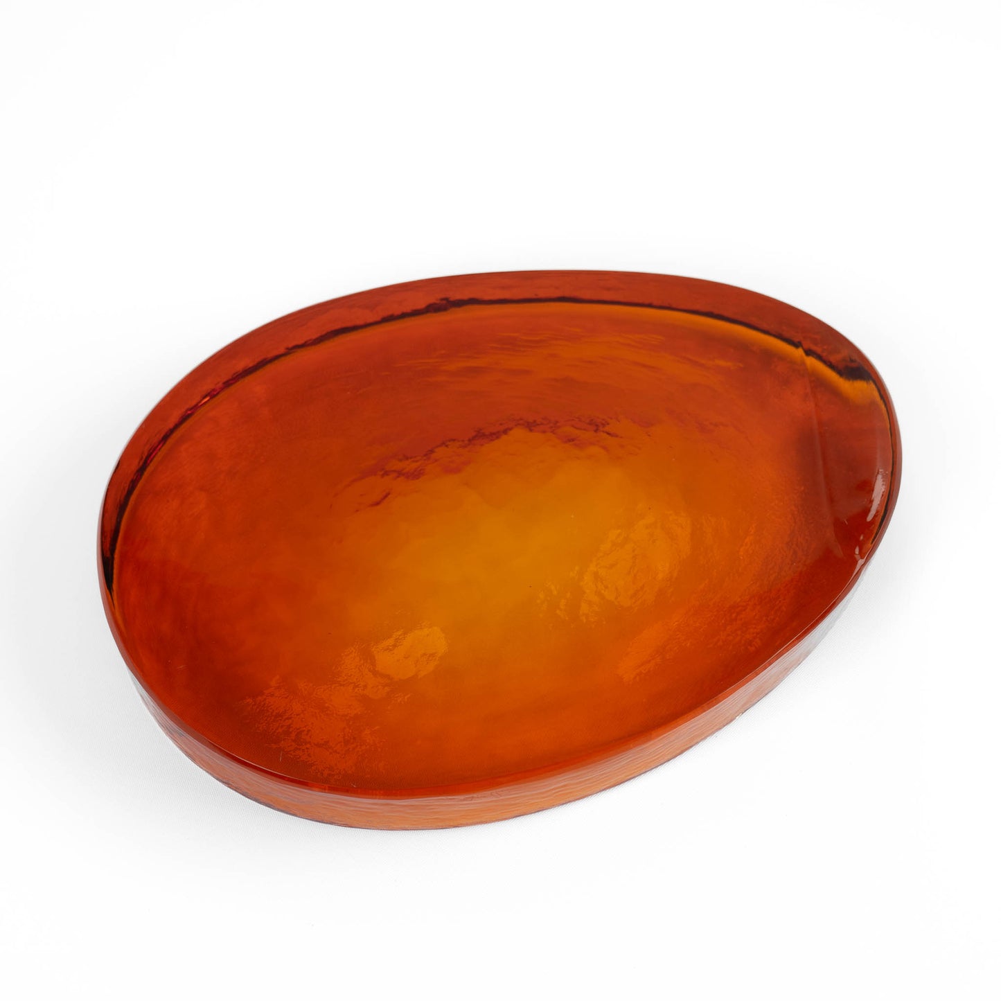 Vintage amber Murano glass freeform catchall bowl by Vincenzo Nason from the 1970s, featuring organic curved shape and textured glass surface with artist signature