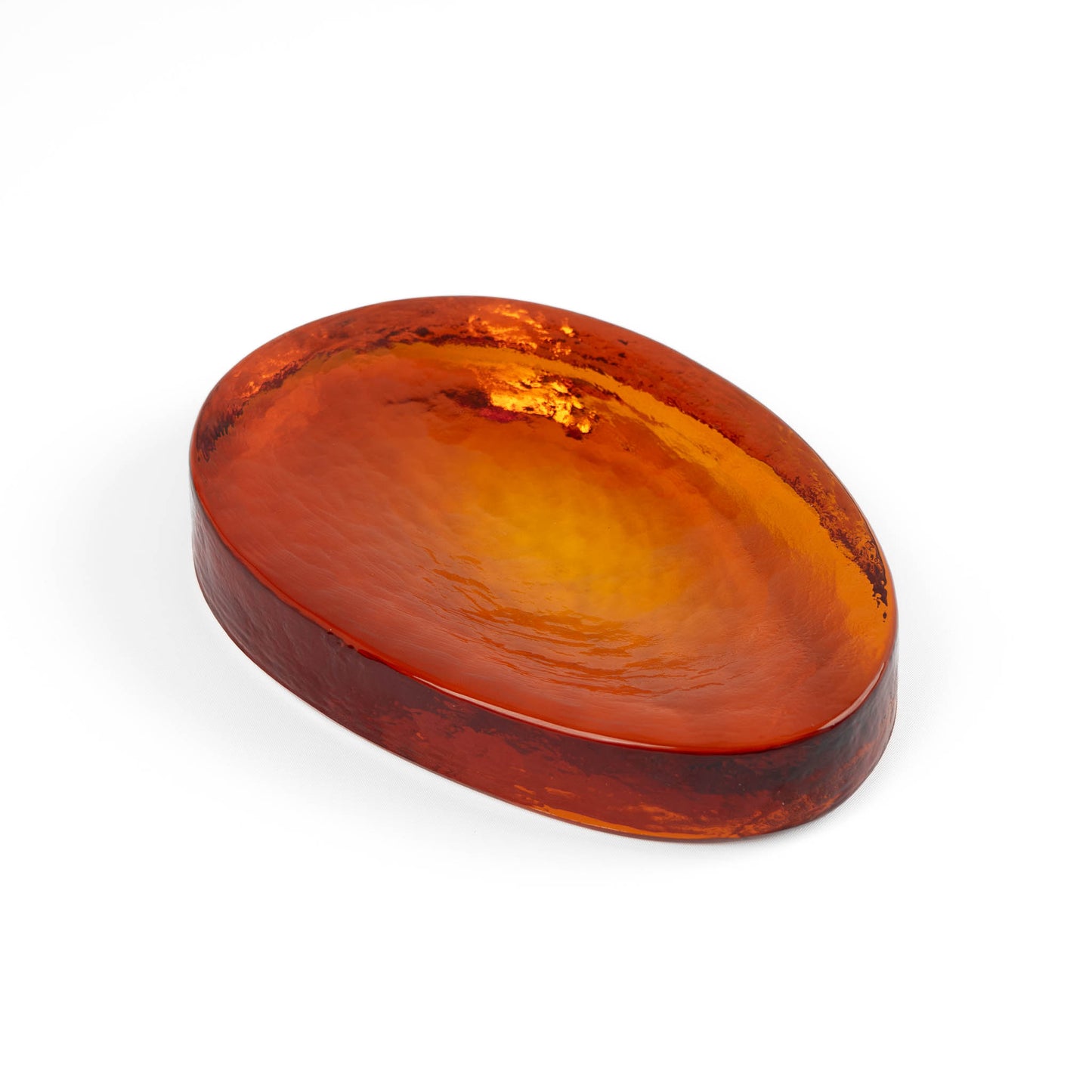 Vintage amber Murano glass freeform catchall bowl by Vincenzo Nason from the 1970s, featuring organic curved shape and textured glass surface with artist signature