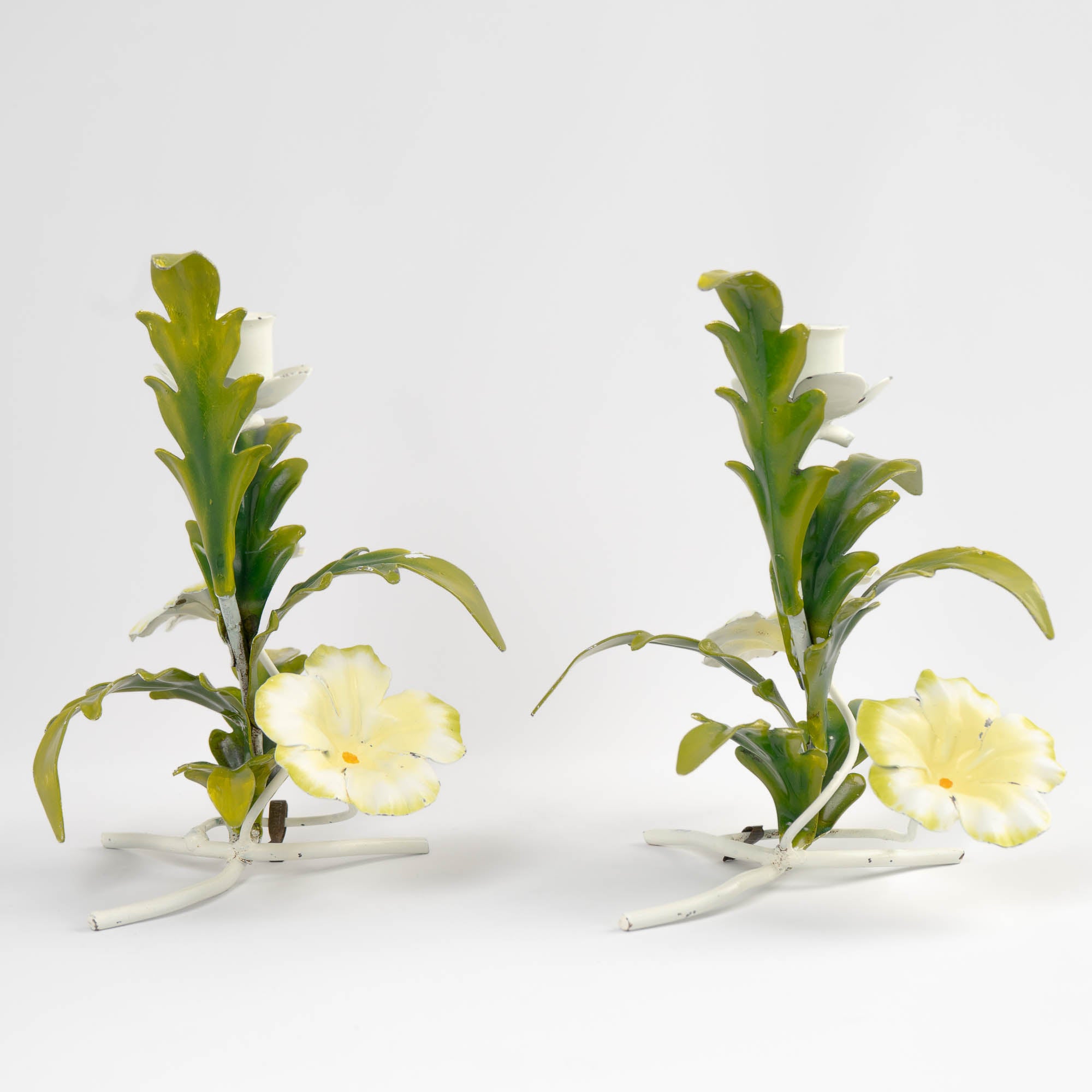 Vintage Italian Tole Floral Candlestick Holders Pair 1960s – The