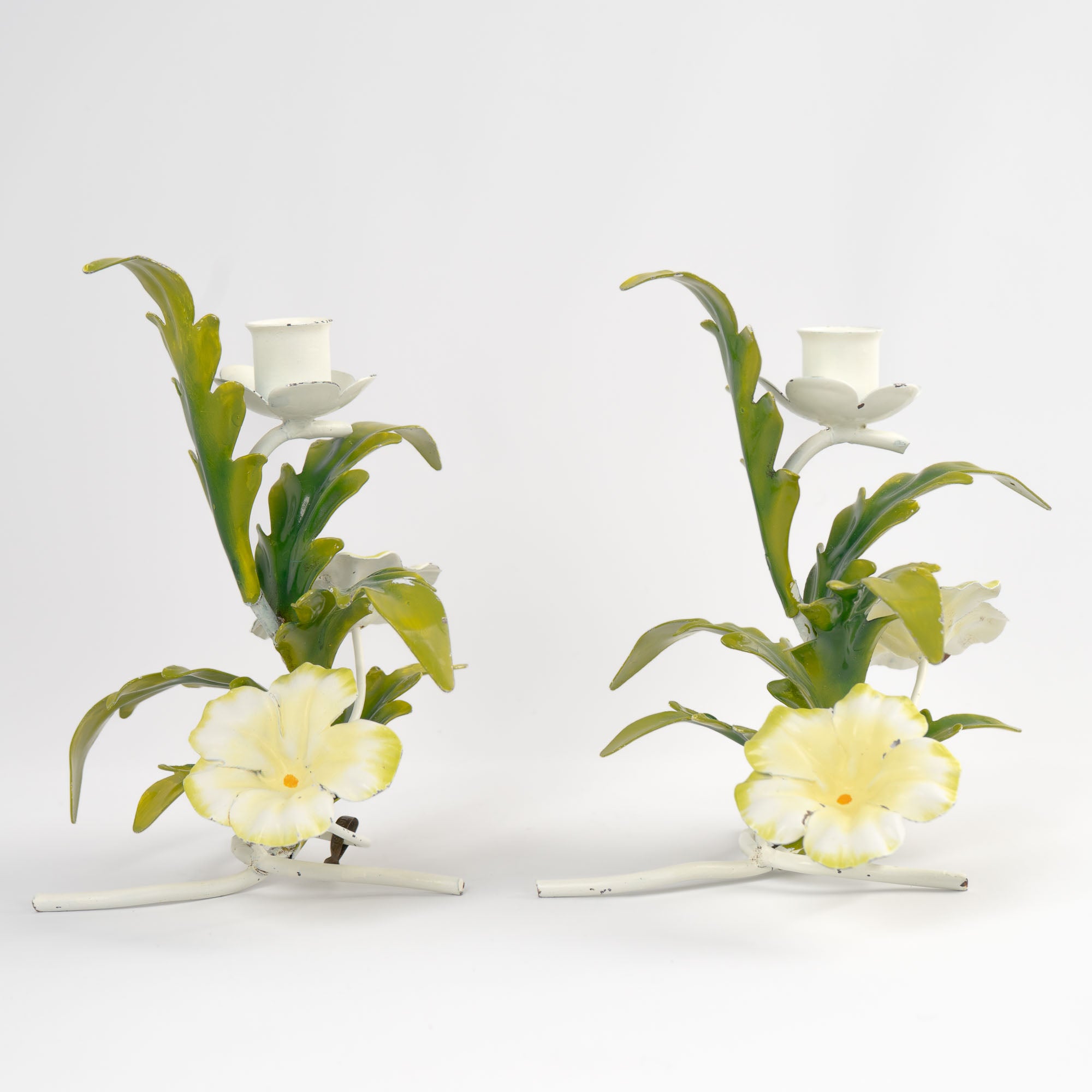 Vintage Italian Tole Floral Candlestick Holders Pair 1960s – The
