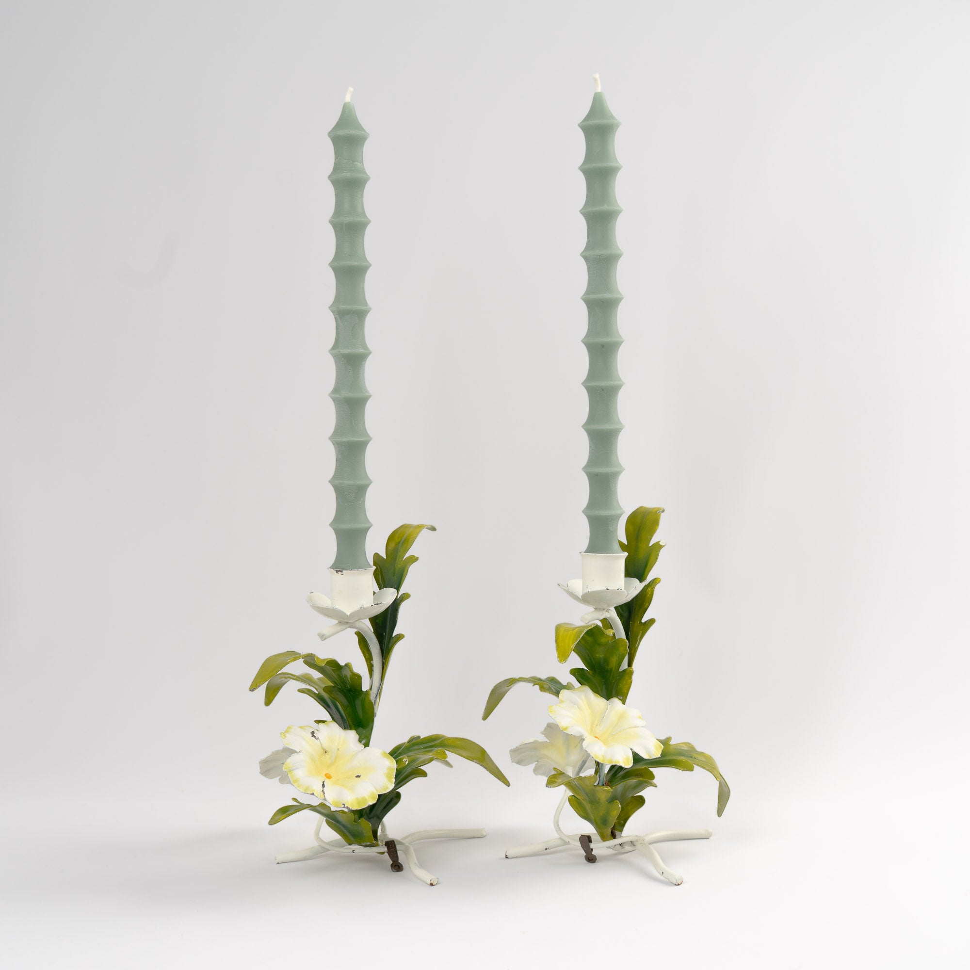Vintage Italian Tole Floral Candlestick Holders Pair 1960s – The