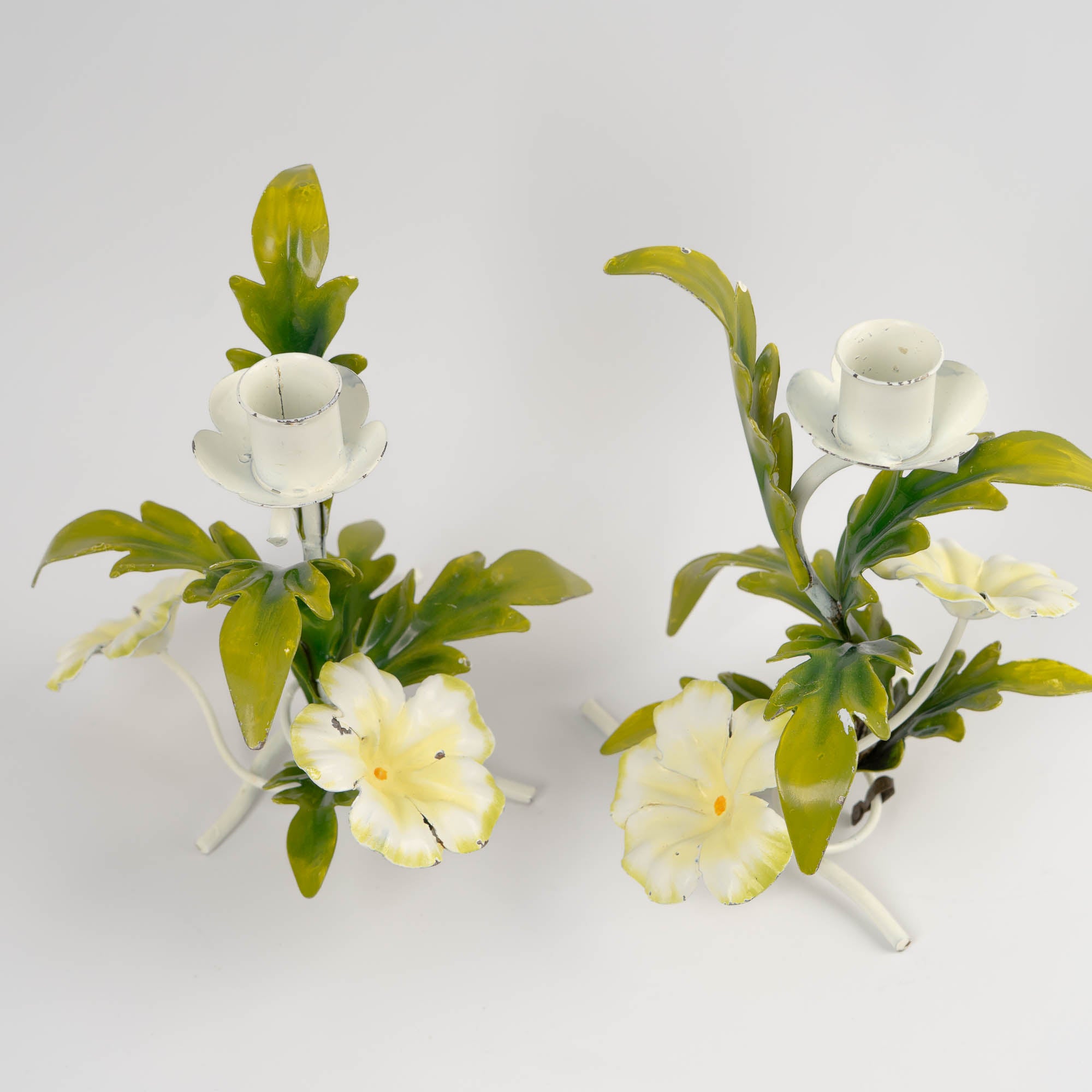 Vintage Italian Tole Floral Candlestick Holders Pair 1960s – The
