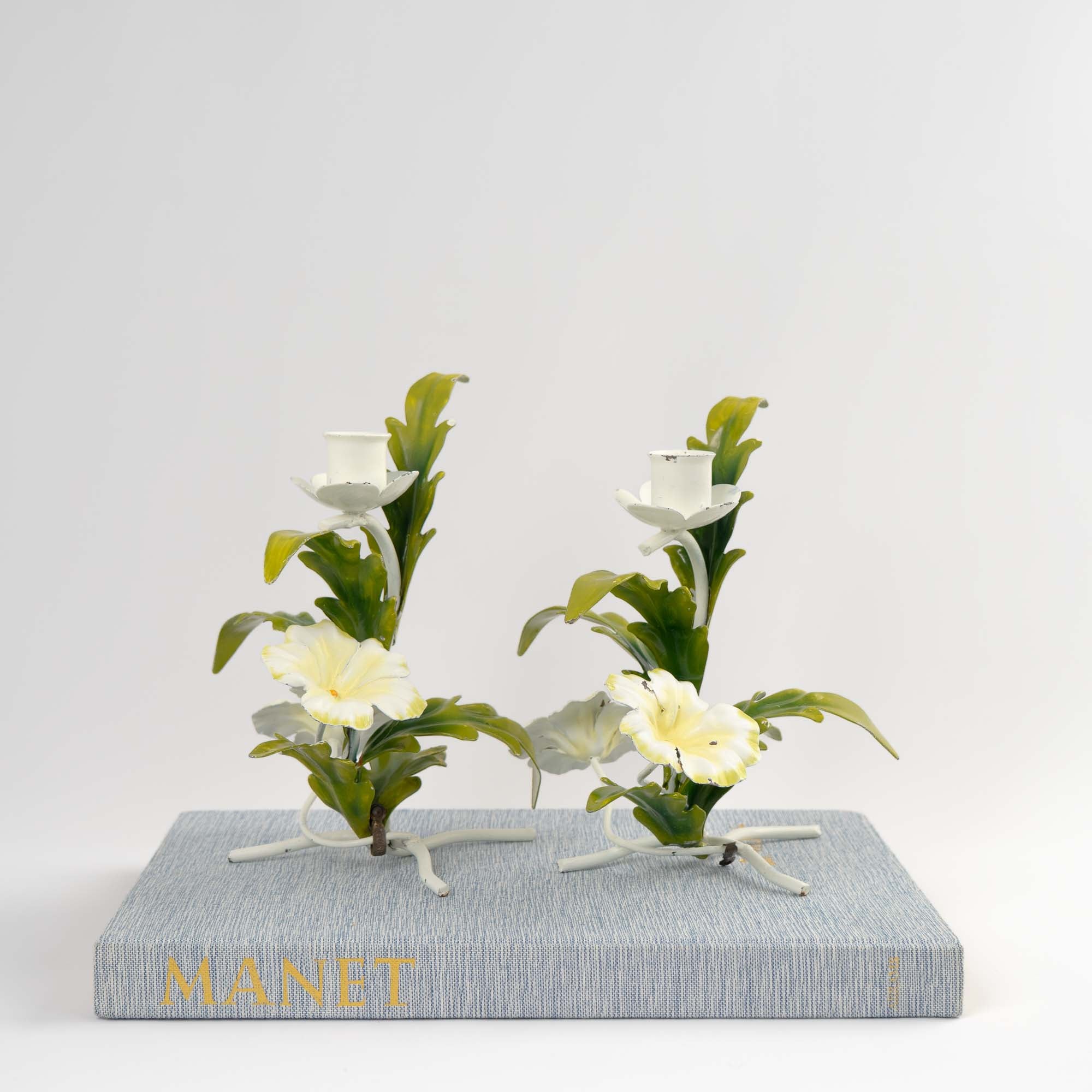 Vintage Italian Tole Floral Candlestick Holders Pair 1960s – The