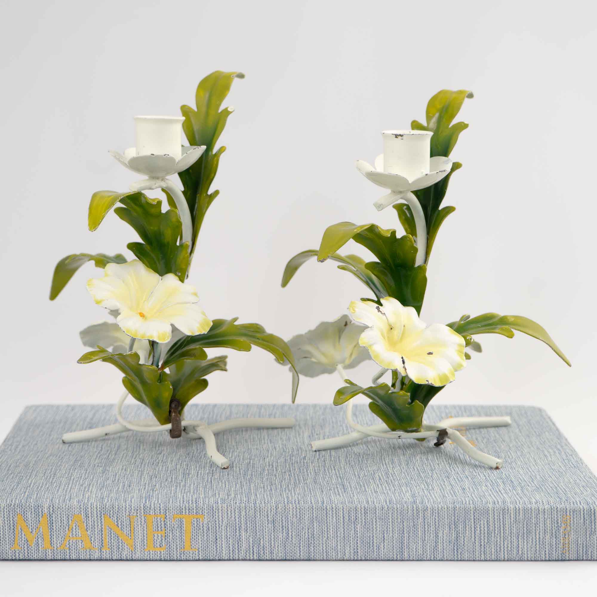 Vintage Italian Tole Floral Candlestick Holders Pair 1960s – The