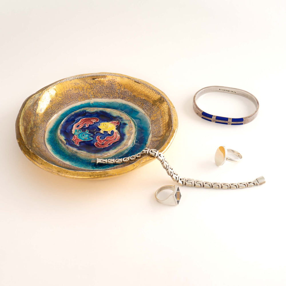 
                  
                    vintage zodiac pisces signed studio pottery bowl - jewelry catchall dish 
                  
                