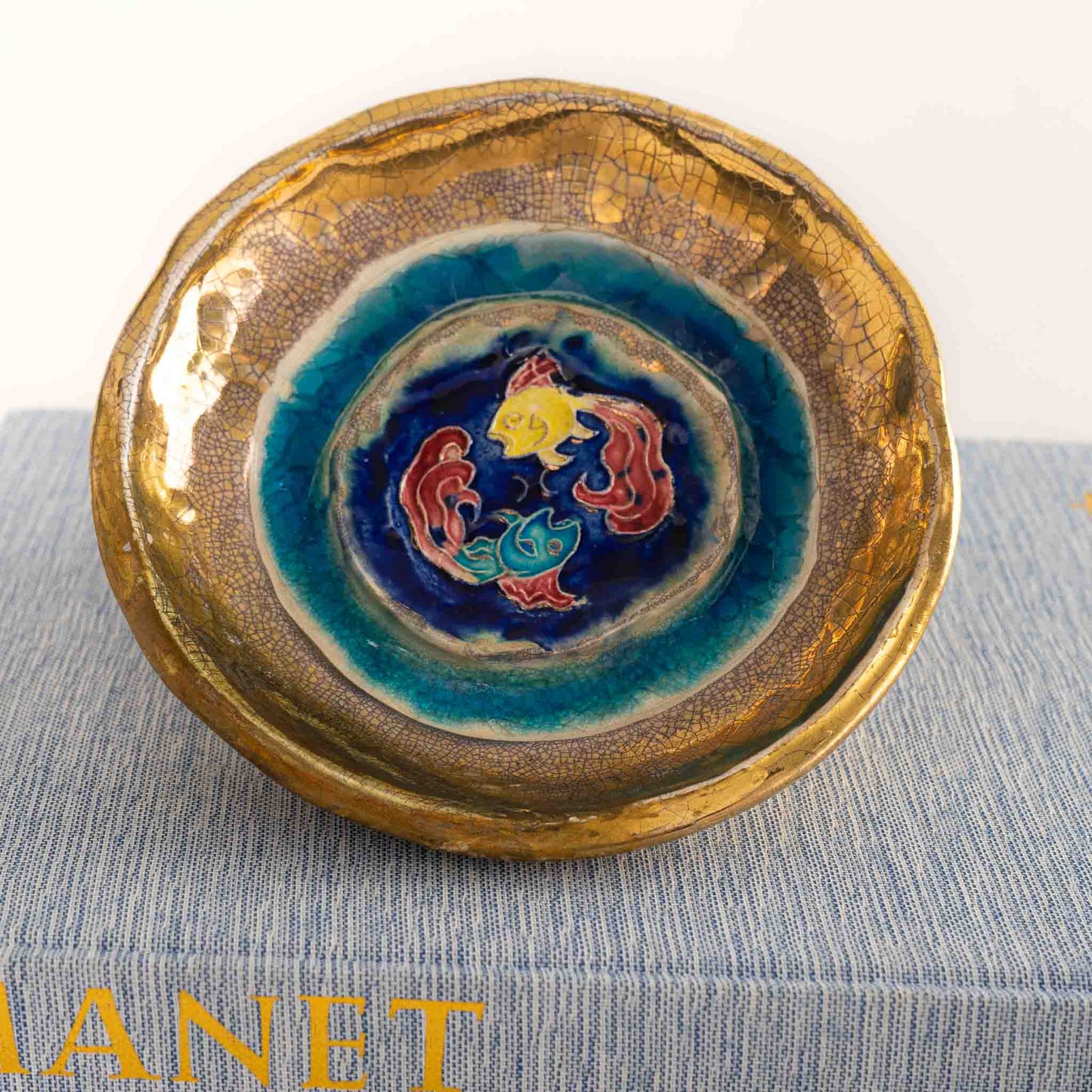 vintage zodiac pisces signed studio pottery bowl