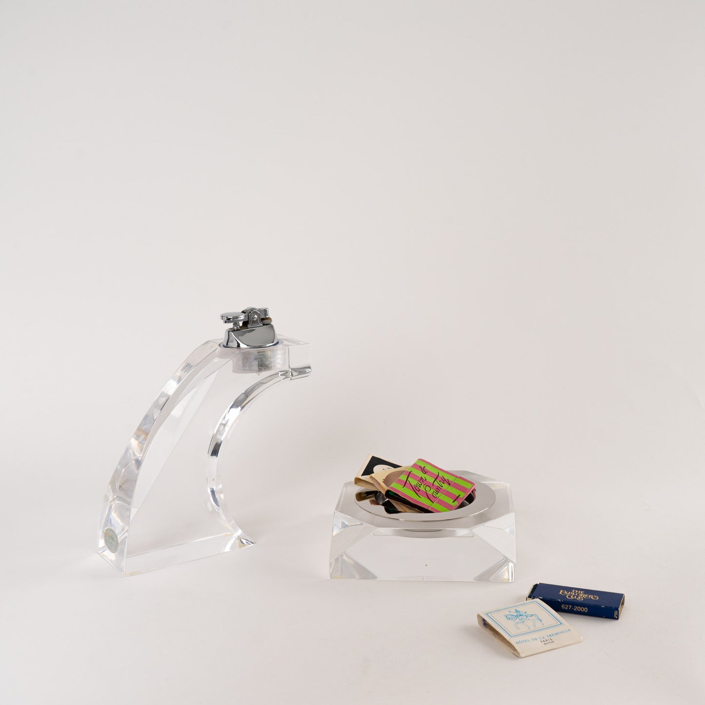 vintage ritts co. astrolite lucite table lighter and ashtray set
