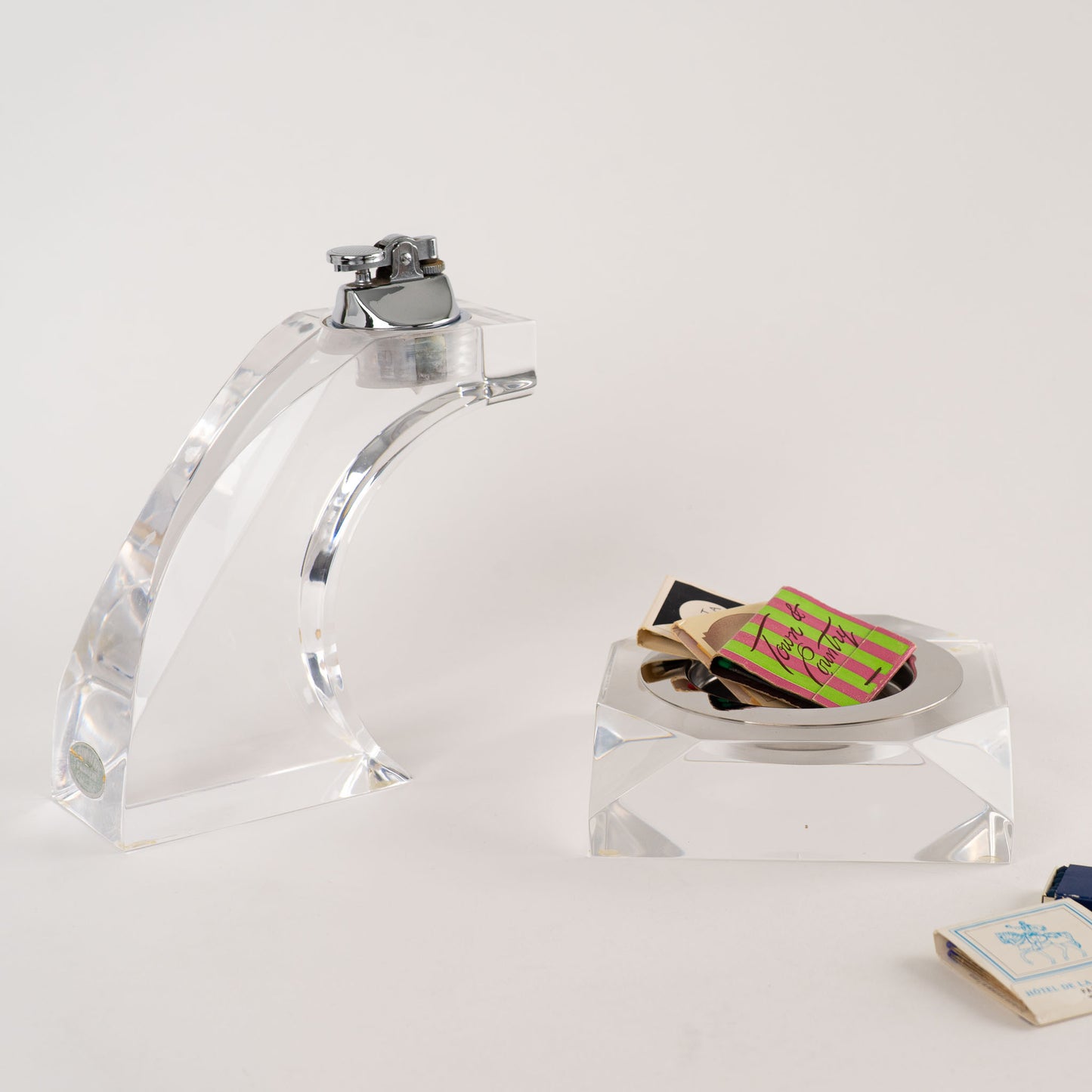 vintage ritts co. astrolite lucite table lighter and ashtray set