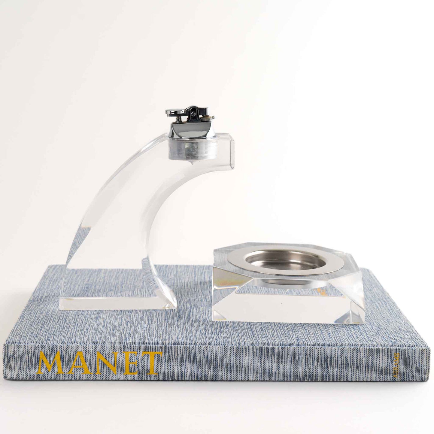vintage ritts co. astrolite lucite table lighter and ashtray set