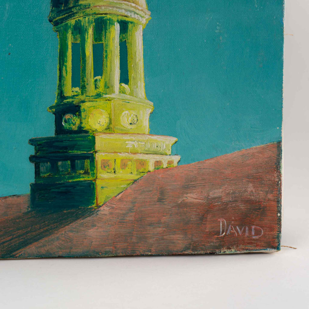 
                  
                    painting depicting the ornate cupola of the historic Central Moravian Church in Northampton County, Pennsylvania
                  
                