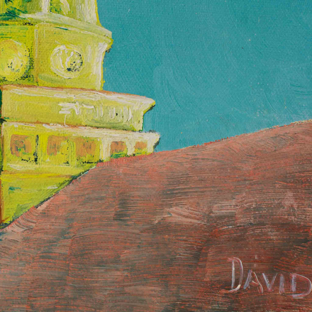
                  
                    painting depicting the ornate cupola of the historic Central Moravian Church in Northampton County, Pennsylvania
                  
                
