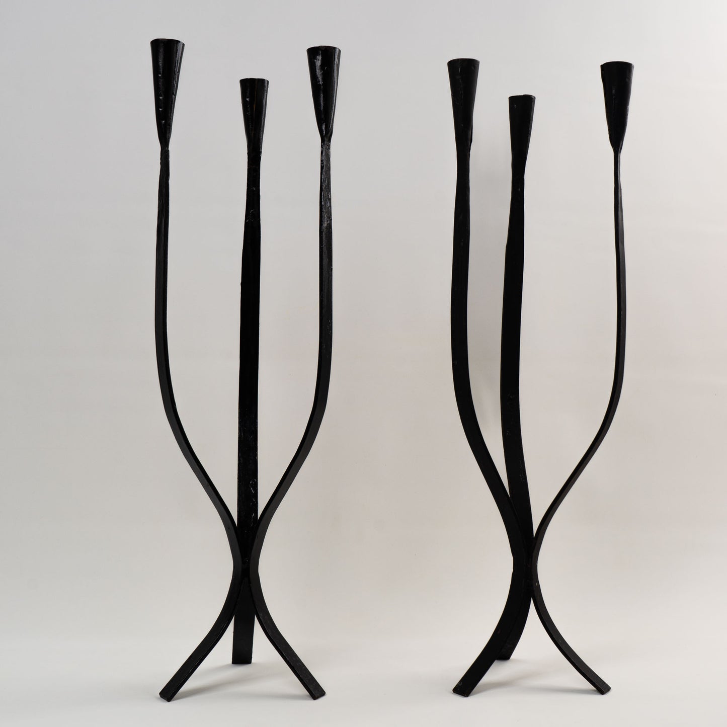 vintage cast iron triple taper candleholders - set of 2