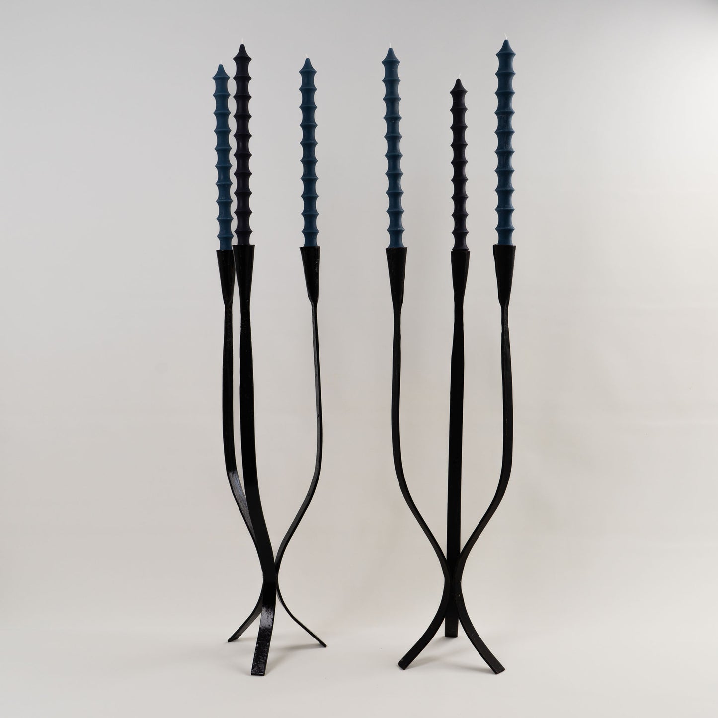 vintage cast iron triple taper candleholders 