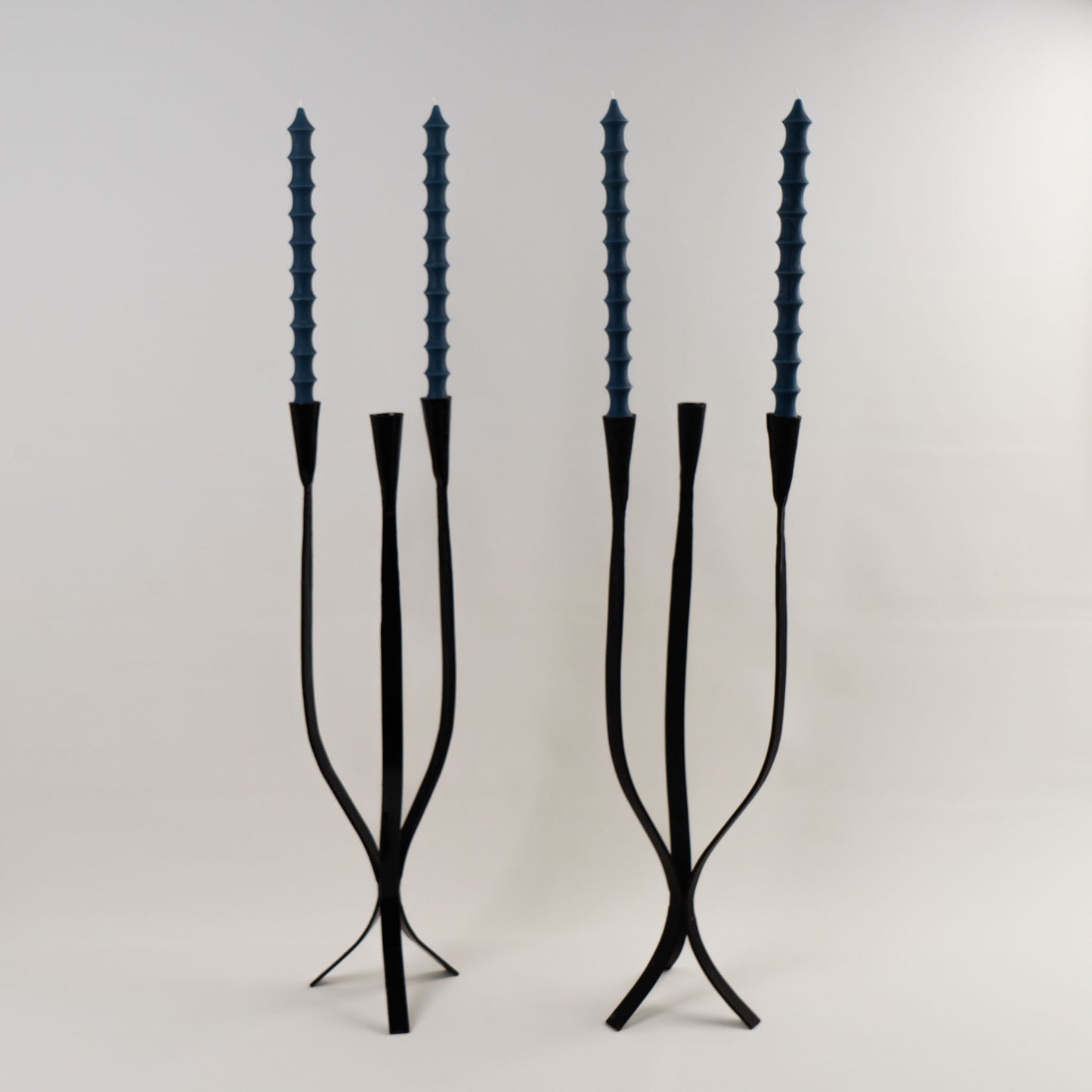 vintage cast iron triple taper candleholders 