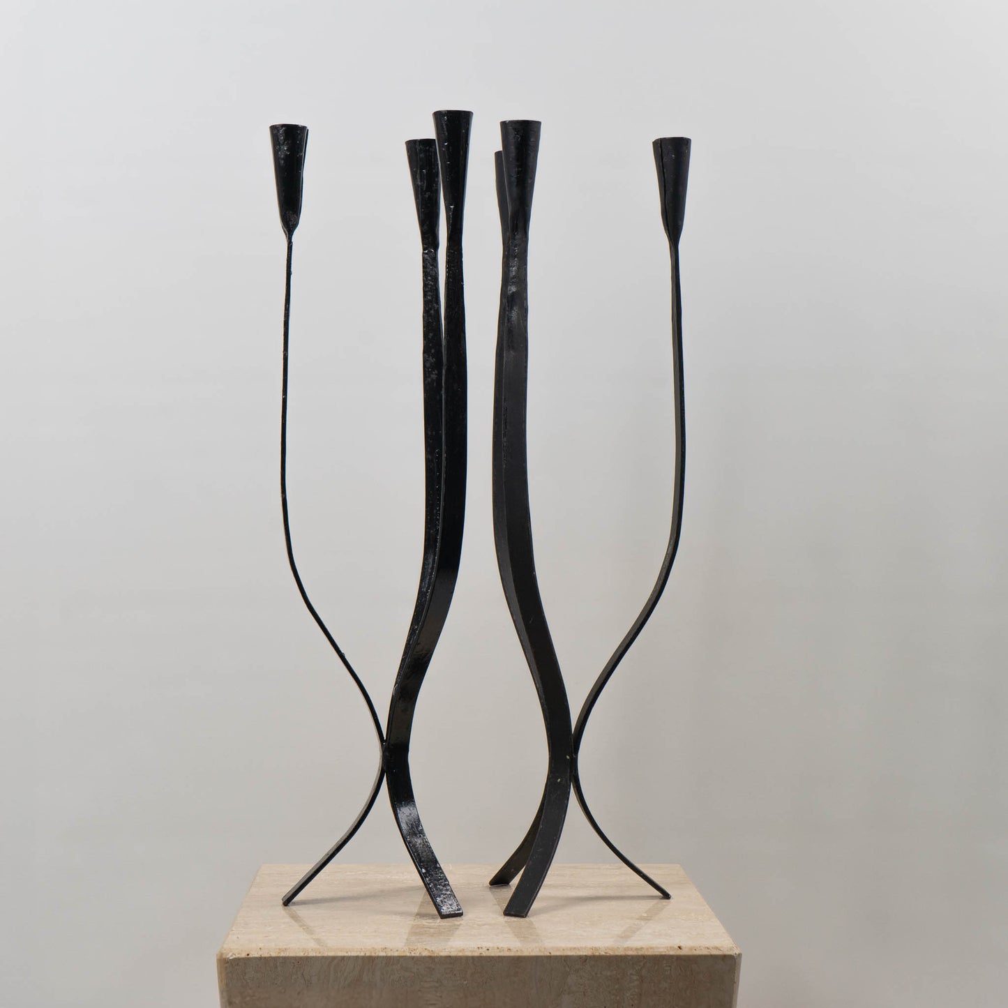 vintage cast iron triple taper candleholders 
