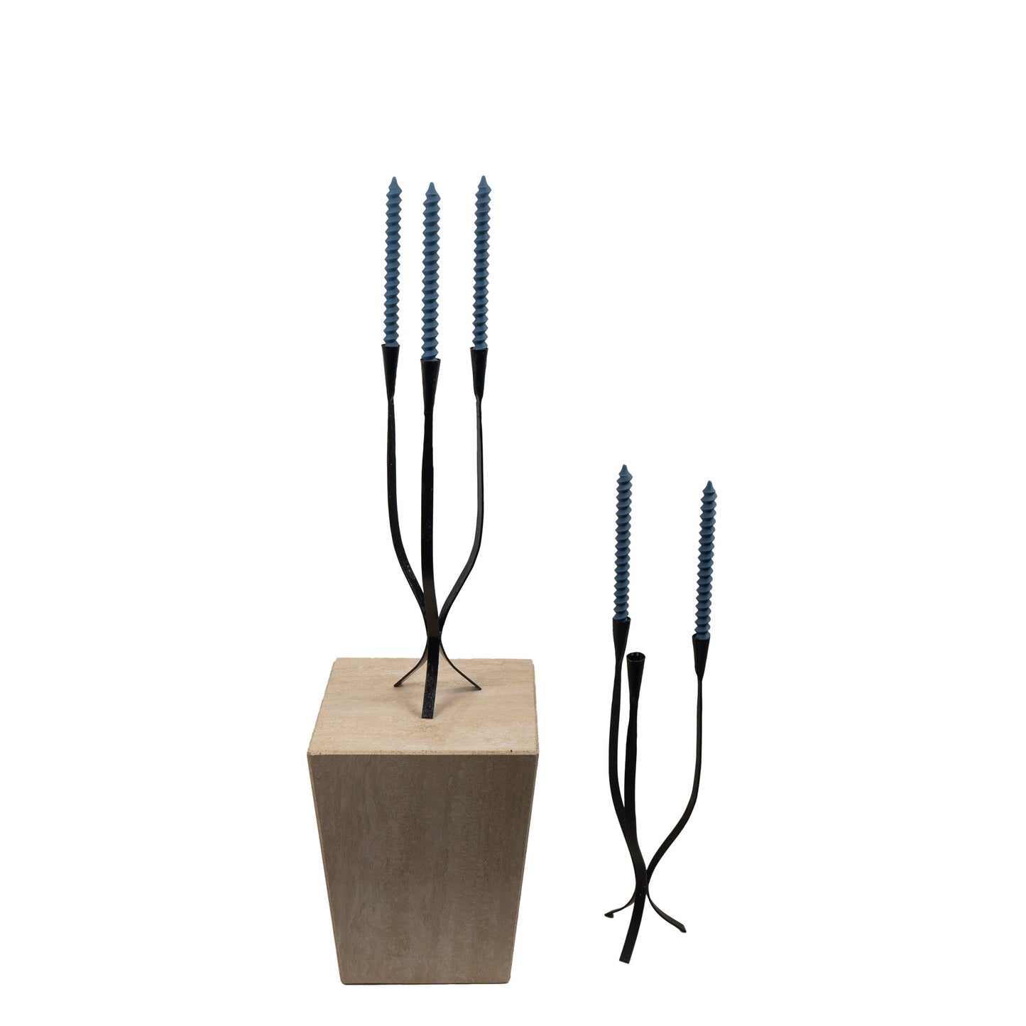 vintage cast iron triple taper candleholders - set of 2