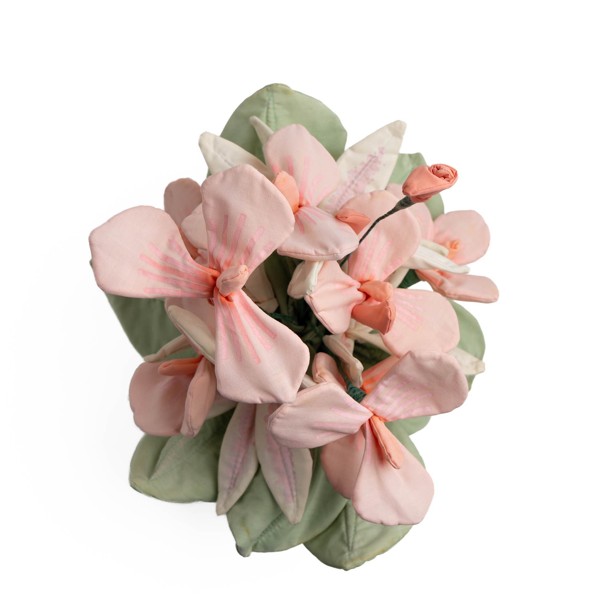 Vintage Fabric Flower Bouquet Arrangement Pink & Peach, 1980s