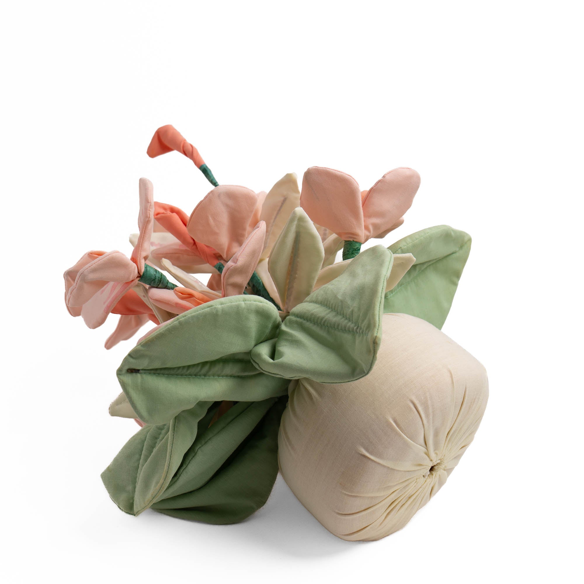 Vintage Fabric Flower Bouquet Arrangement Pink & Peach, 1980s