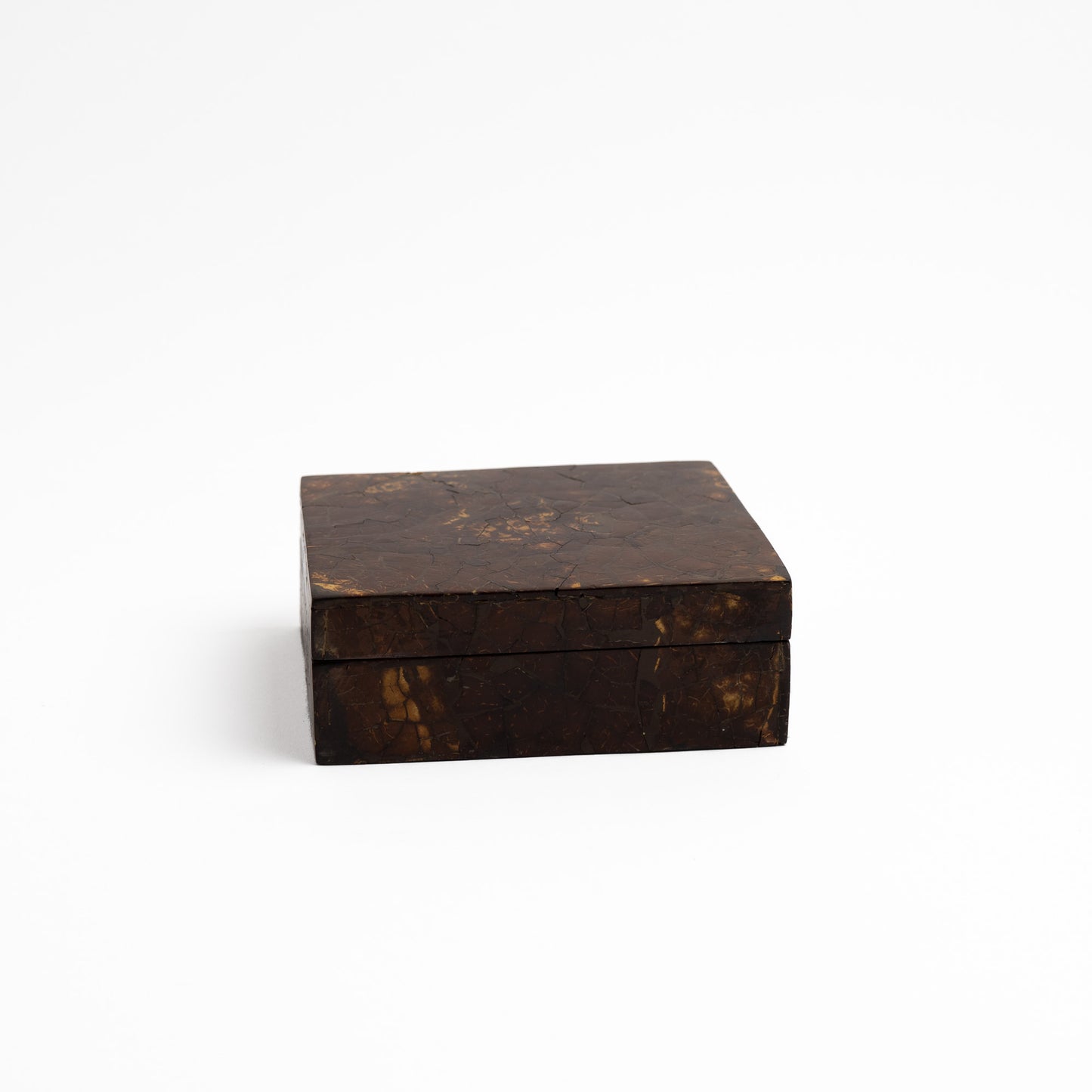 Vintage rectangular brown tessellated coconut shell lidded box 