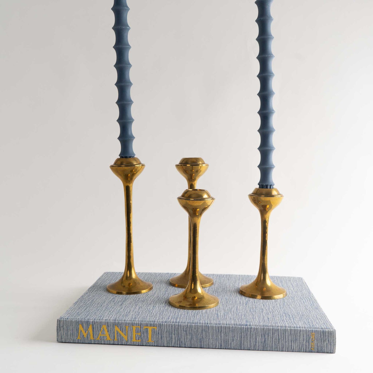 Vintage Brass Half Globe Candlestick Holder Set 