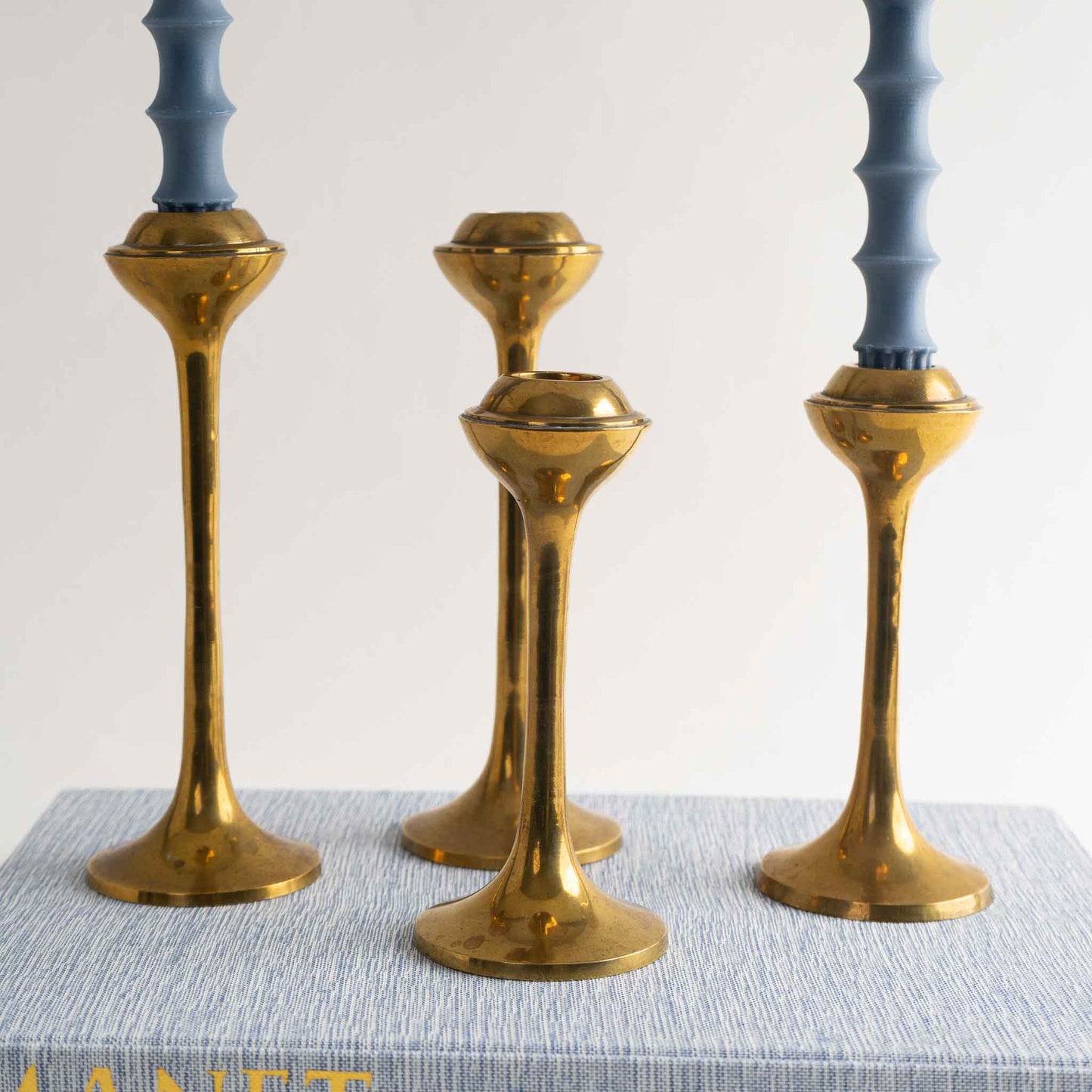 Vintage Brass Half Globe Candlestick Holder Set 
