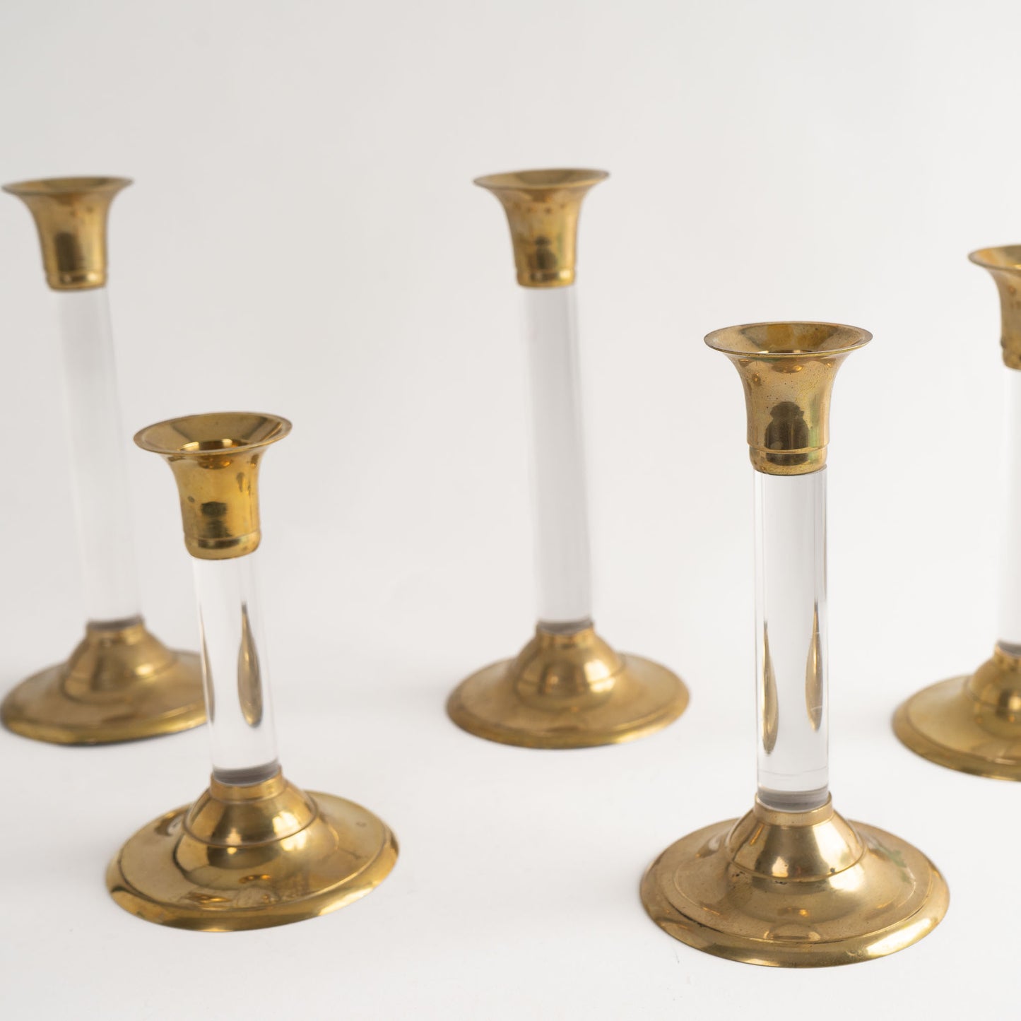 Vintage Lucite and Brass Candlestick Holders - Set of 5
