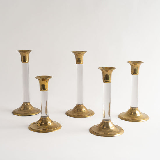 Vintage Lucite and Brass Candlestick Holders - Set of 5