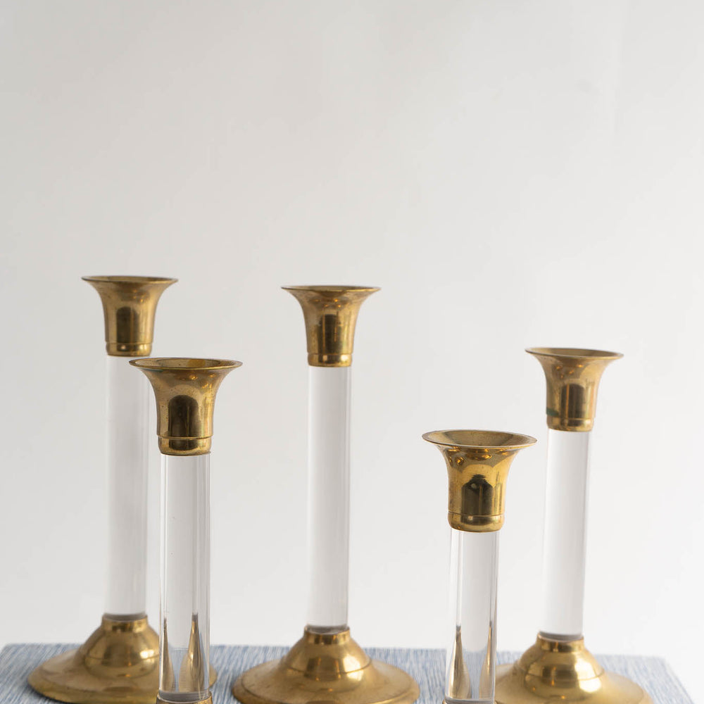 
                      
                        Vintage Lucite and Brass Candlestick Holders - Set of 5
                      
                    