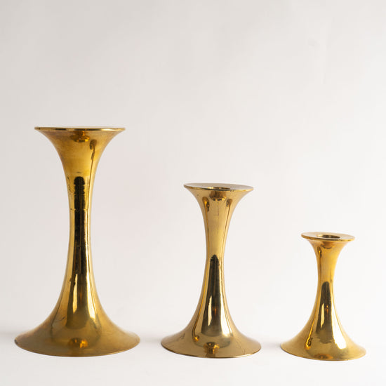 Vintage Brass Fluted Candlestick Holders - Set of 3 - Bamberger's Newark NJ